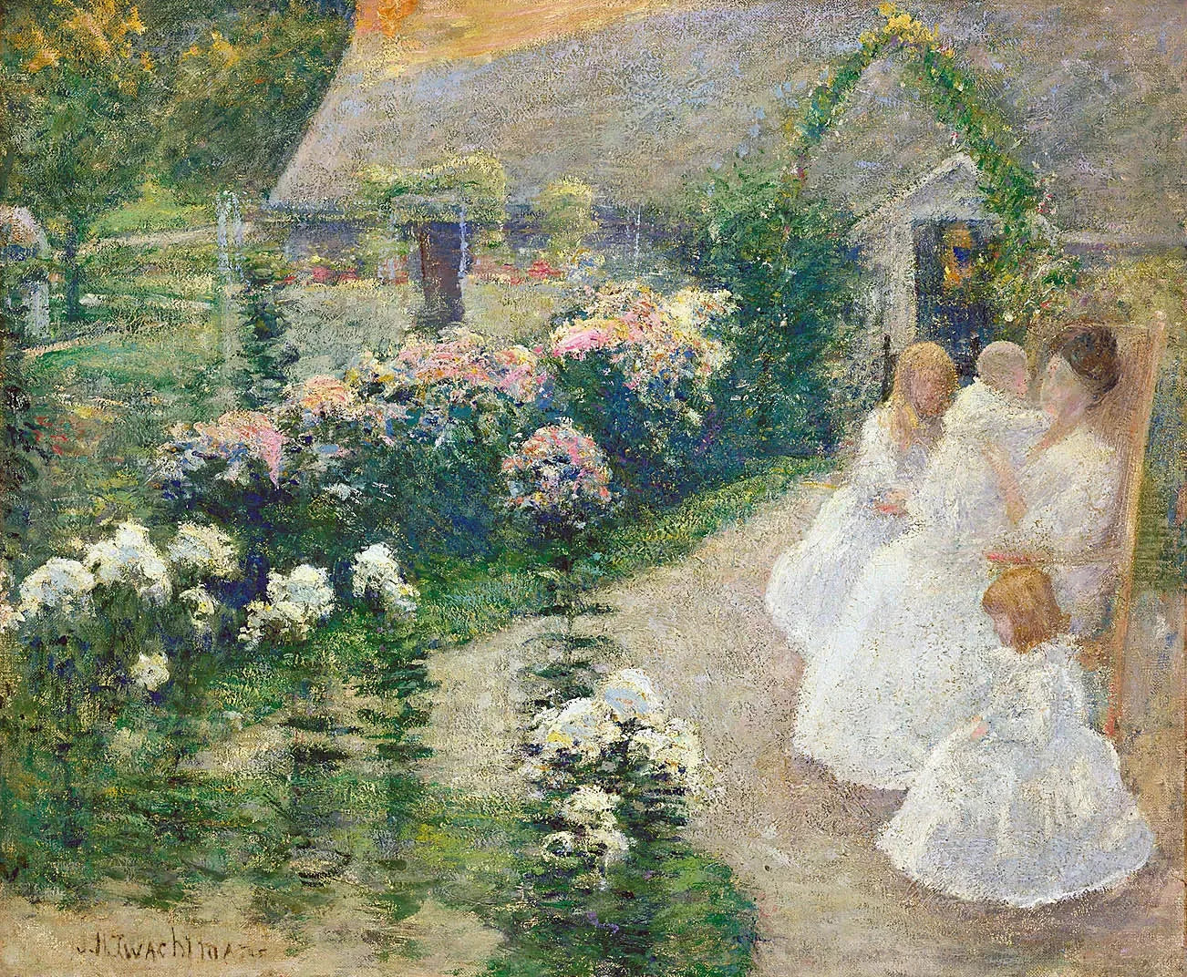 Sur la terrasse - John Henry Twachtman image 1 copie de tableau peinte à la main