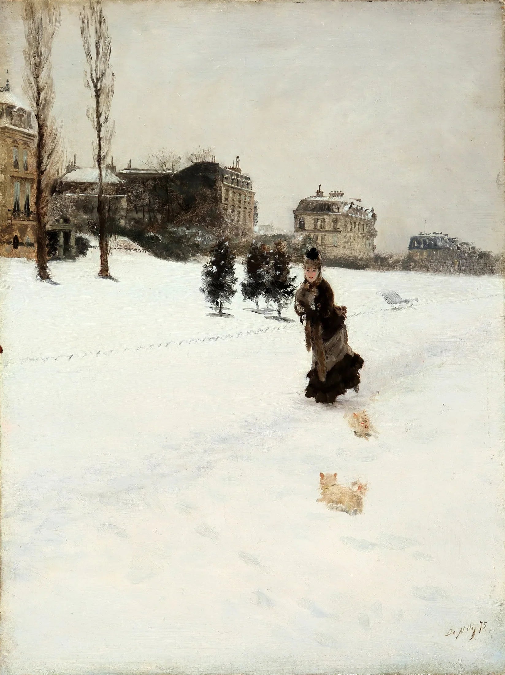 Sur le chemin enneigé - Giuseppe De Nittis image 1 reproduction d’œuvre d’art à l’huile
