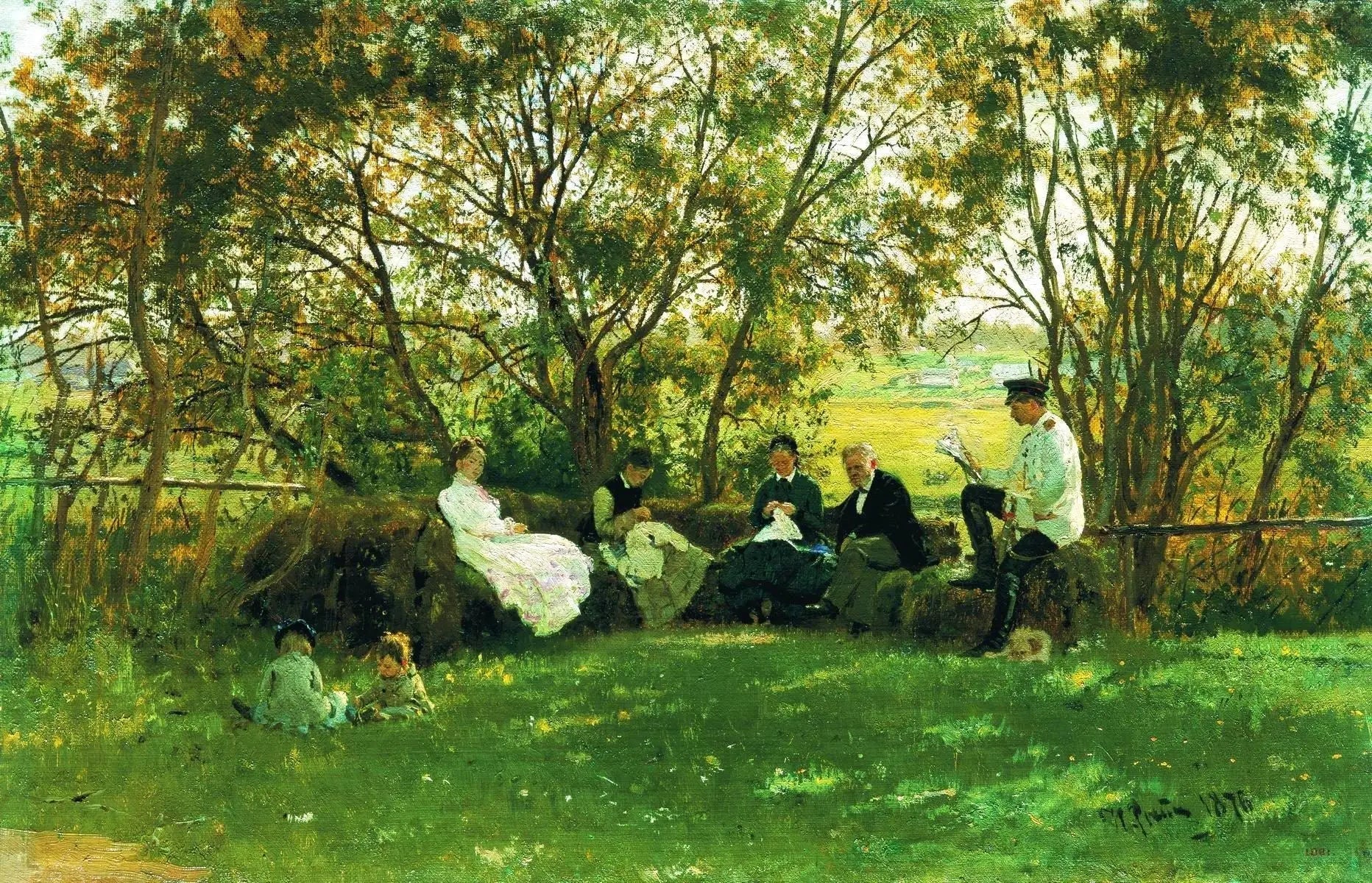 Sur un banc en gazon - Ilya Repin image 1 tableau peint à l’huile sur toile