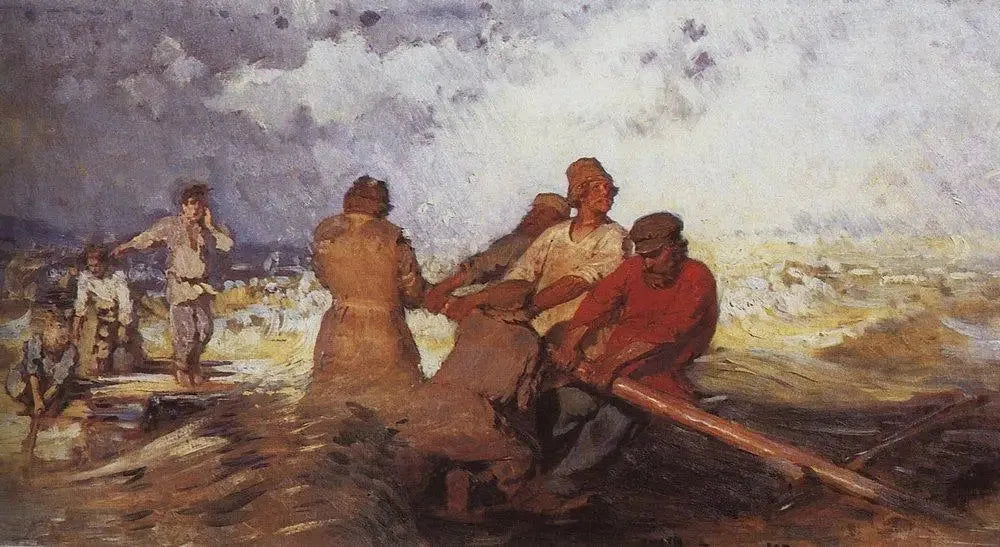 Sur un radeau dans la tempête sur la Volga - Ilya Repin image 1 reproduction artisanale de tableau