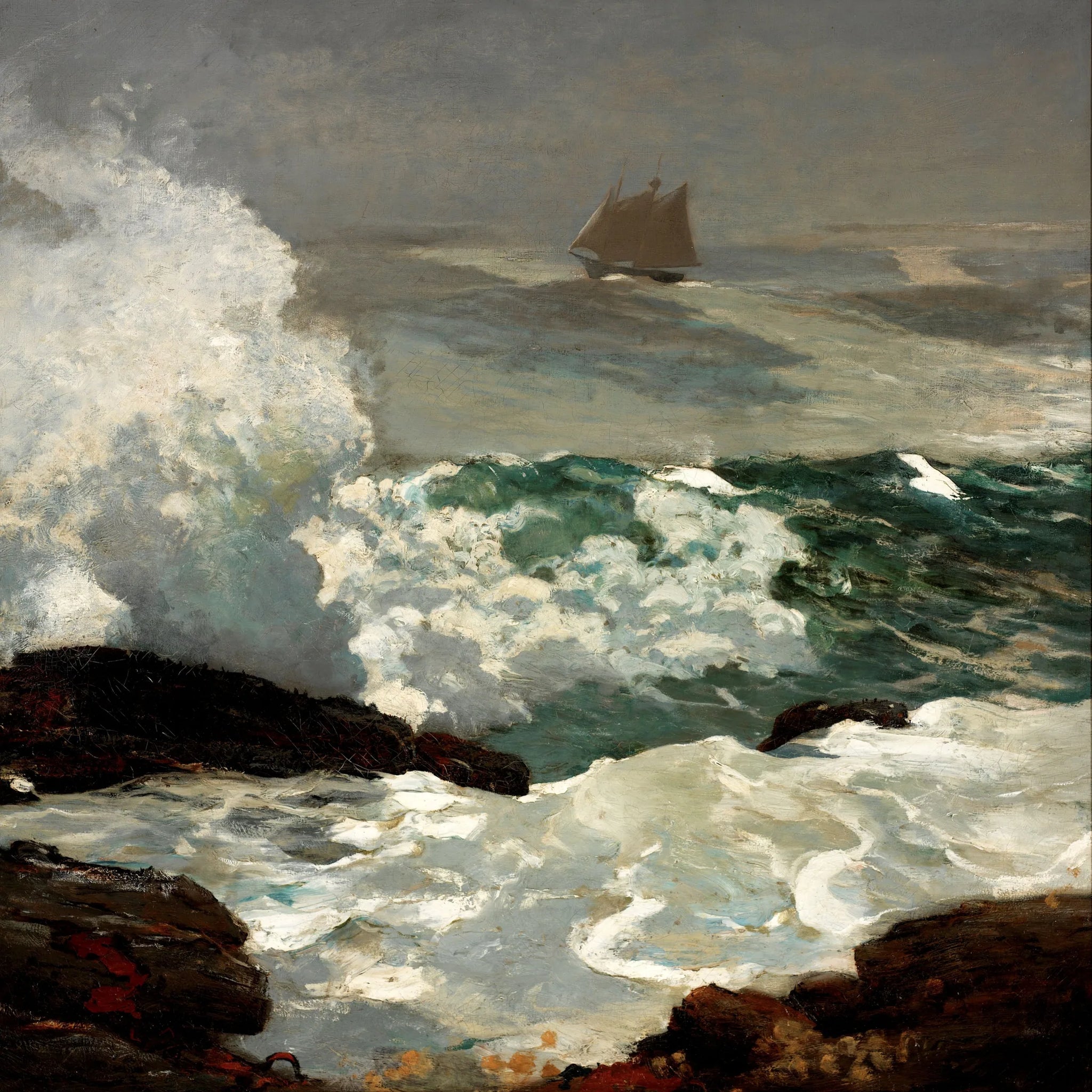 Sur une rive sous le vent - Winslow Homer image 1 copie peinte à la main à l’huile