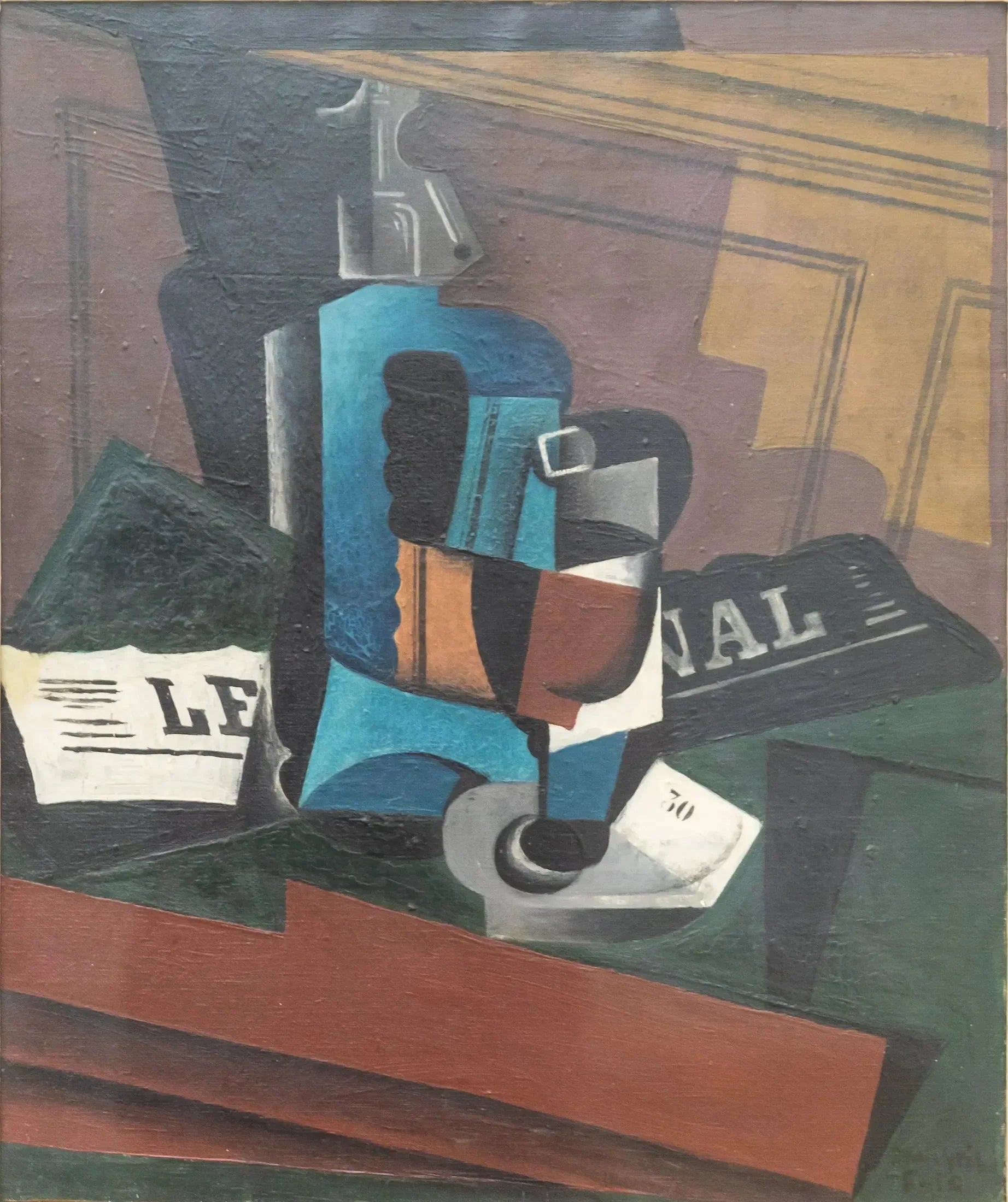 Syphon, Glas und Zeitung - Juan Gris image 1 copie de tableau peinte à la main