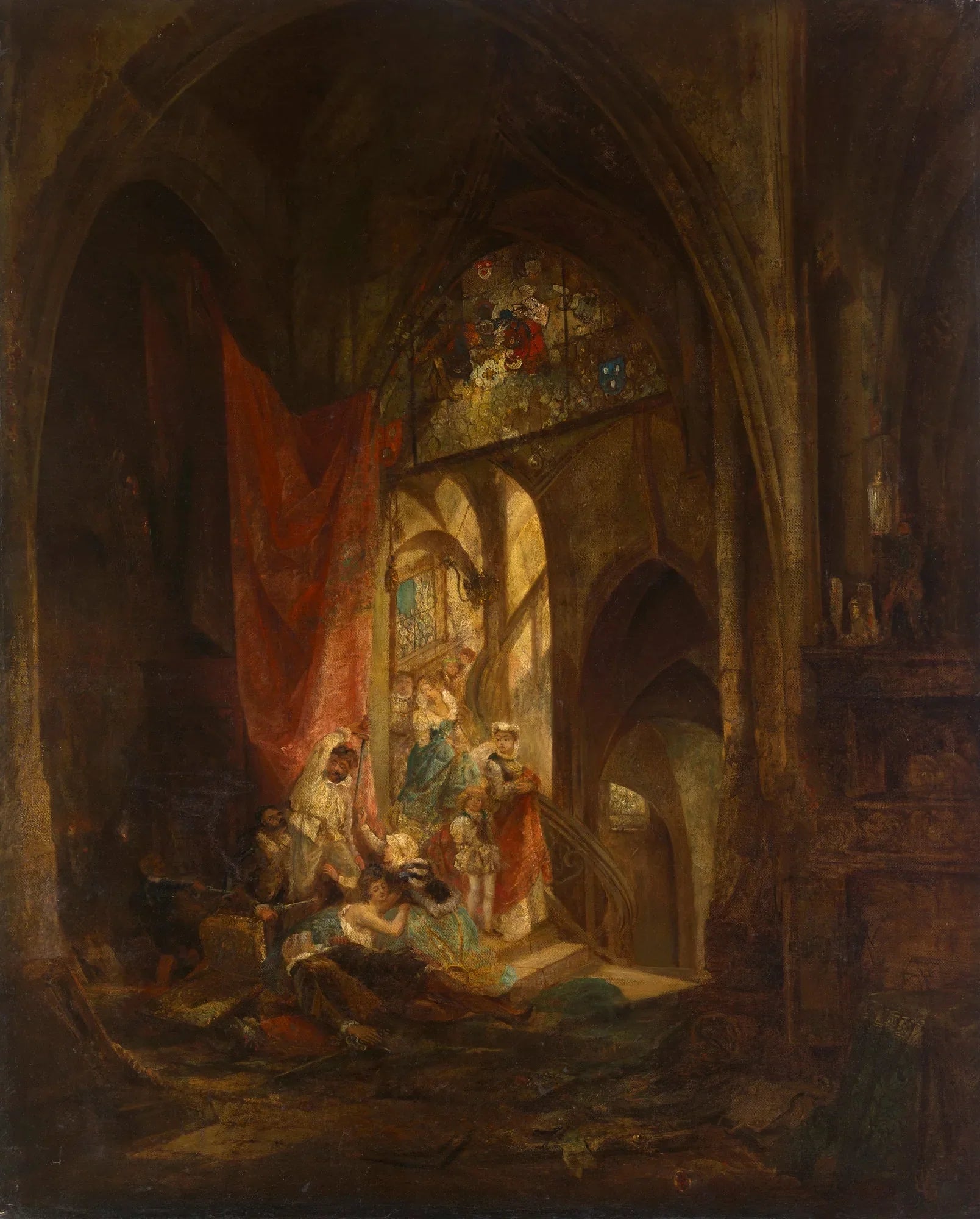 Szene auf der Schlosstreppe - Karl von Piloty image 1 copie peinte à la main à l’huile