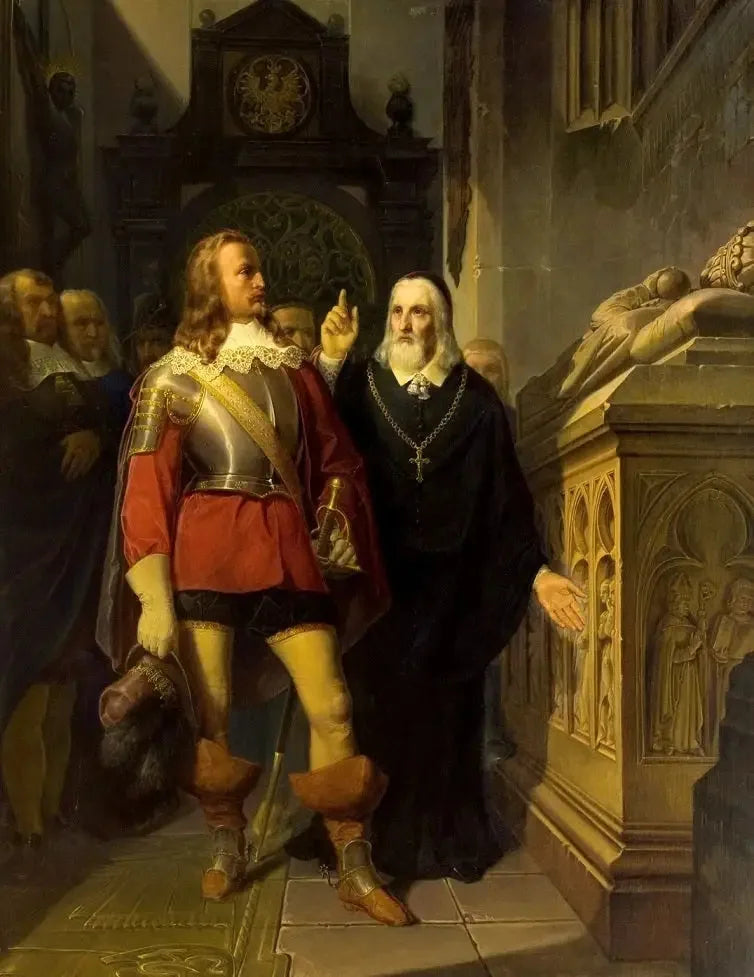Szymon Starowolski et Charles Gustav devant la tombe de Władysław Łokietek. - Jan Matejko image 1 tableau peint à l’huile sur toile