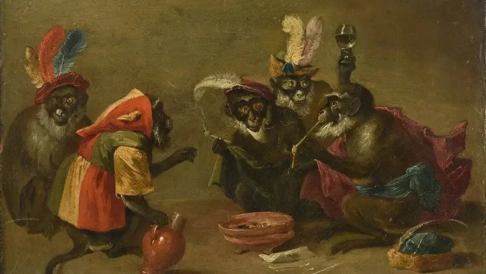 Tabagie de singes - David Teniers le Jeune image 1 reproduction de peinture à l’huile