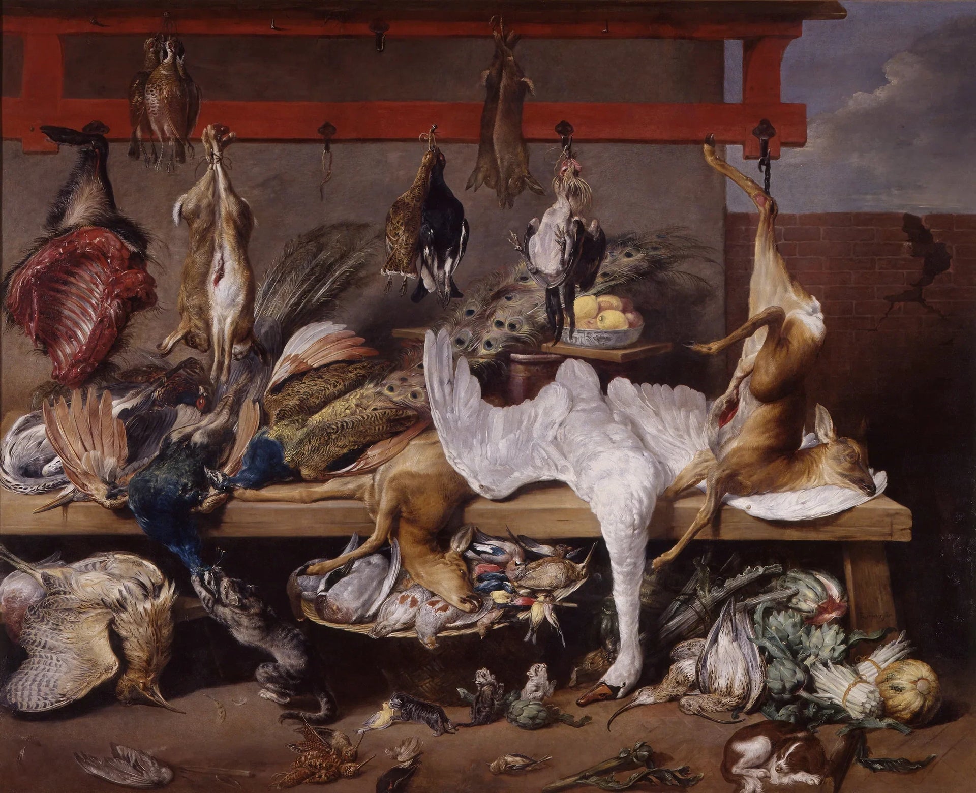 Table de cuisine avec gibier, poissons et légumes - Frans Snyders image 1 reproduction artisanale de tableau