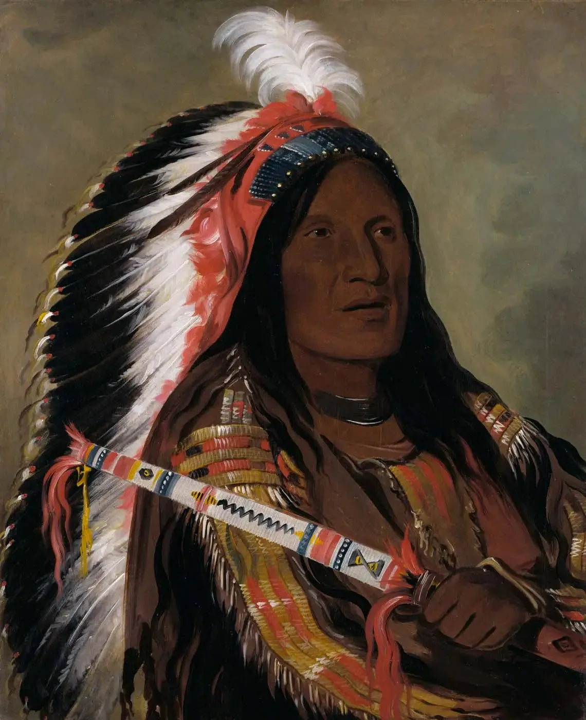 Táh-téck-a-da-háir, Vent raide, un brave du groupe Bad Arrow Points - George Catlin image 1 copie de tableau peinte à la main