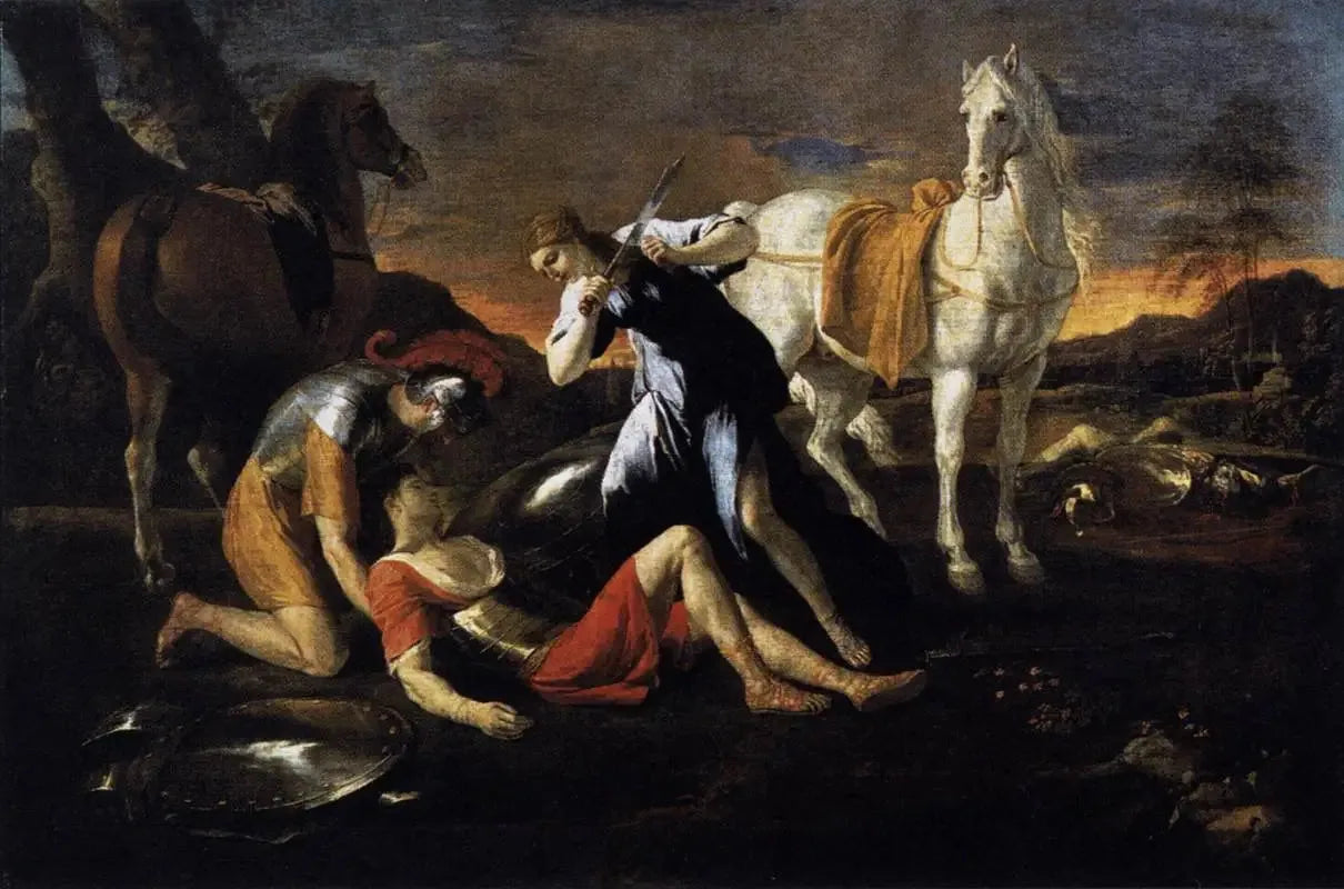 Tancrède et Herminie - Nicolas Poussin image 1 copie de tableau peinte à la main