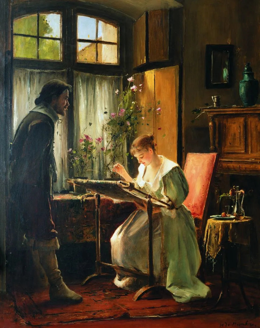 Tanulmány a Hímző leány című festményhez - Mihály Munkácsy image 1 reproduction de peinture à l’huile