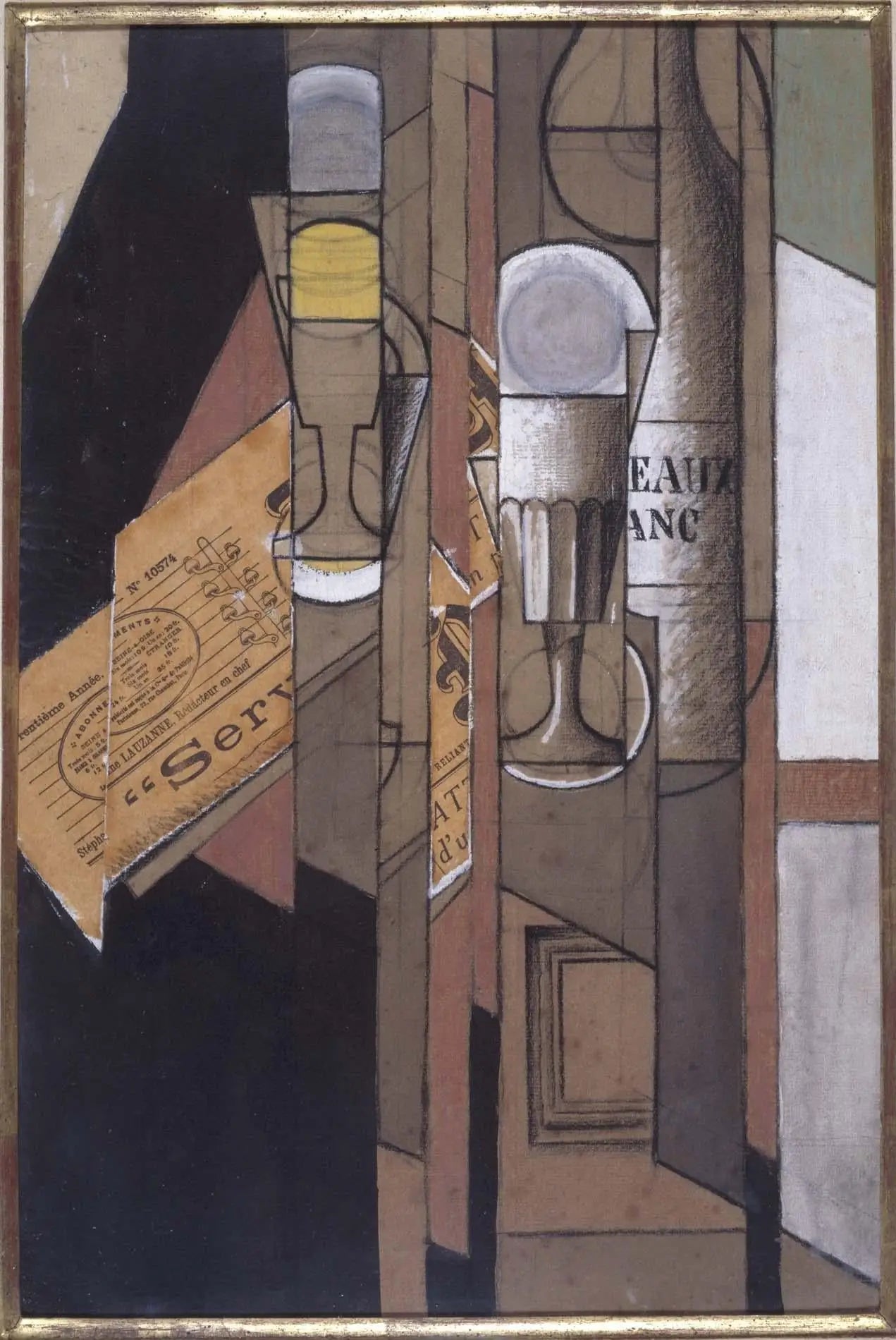 Tasses, journal et bouteille de vin - Juan Gris image 1 reproduction d’œuvre d’art à l’huile