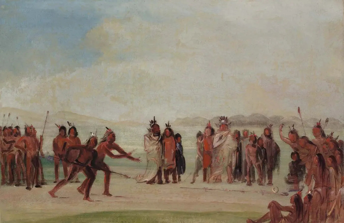 Tchung-kee, un jeu mandan joué avec un anneau et une perche - George Catlin image 1 reproduction artisanale de tableau