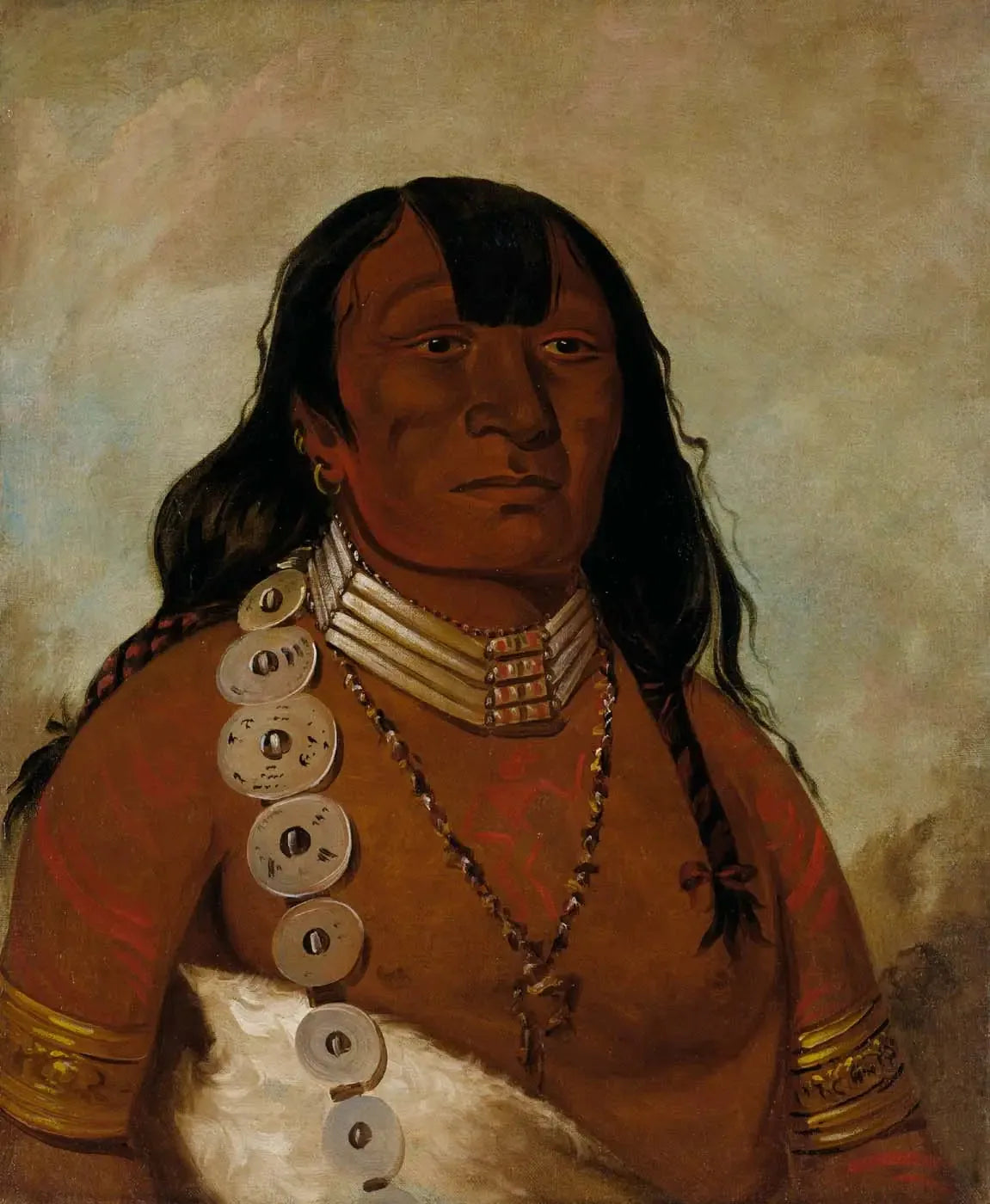 Téh-tóot-sah (mieux connu sous le nom de Tohausen, Little Bluff), premier chef - George Catlin image 1 tableau peint à l’huile sur toile