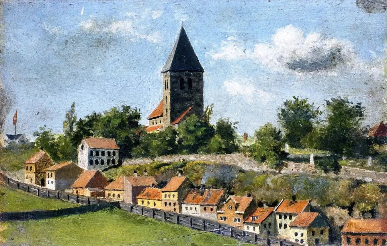 Telthusbakken avec la vieille église d'Aker - Edvard Munch image 1 reproduction artisanale de tableau