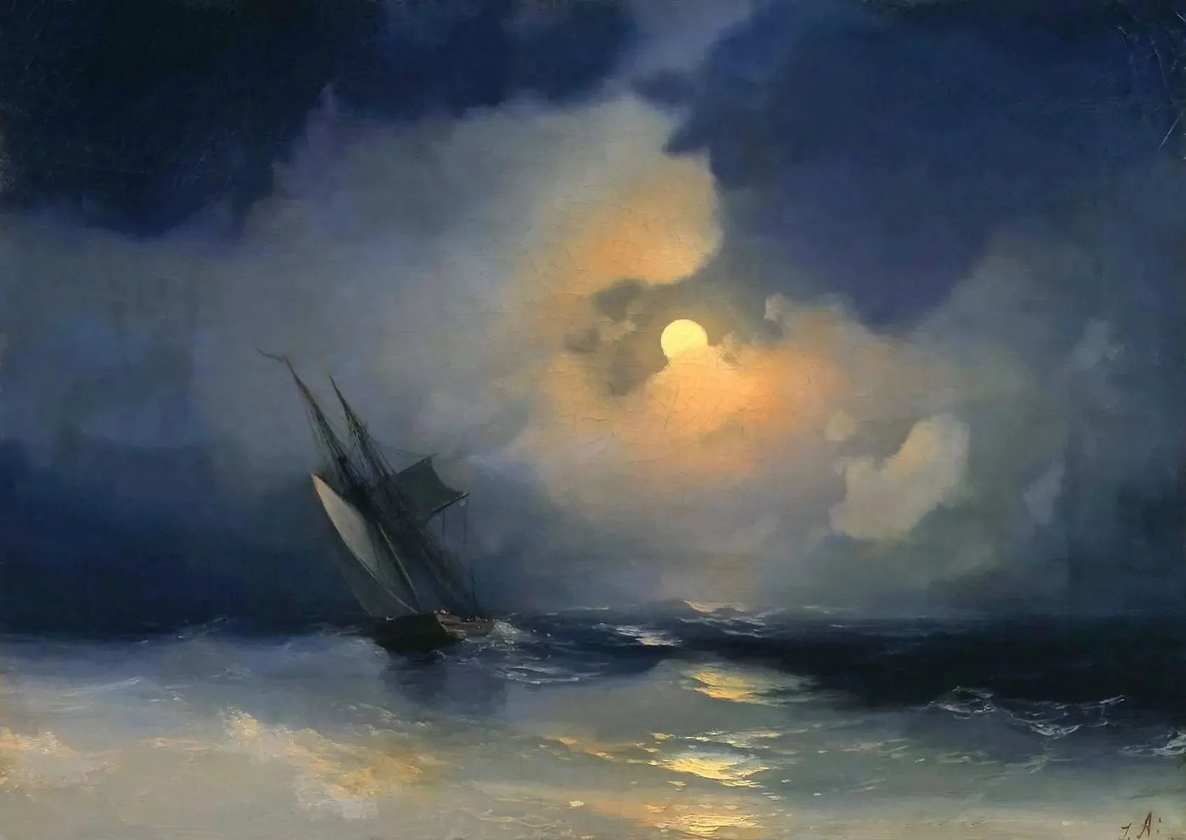 Tempête en mer par une nuit de pleine lune - Ivan Aïvazovski image 1 copie de tableau peinte à la main