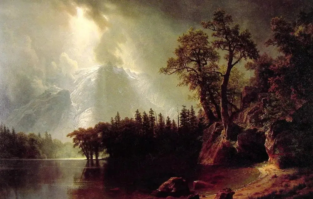 Tempête passagère sur la Sierra Nevada - Albert Bierstadt image 1 reproduction de peinture à l’huile