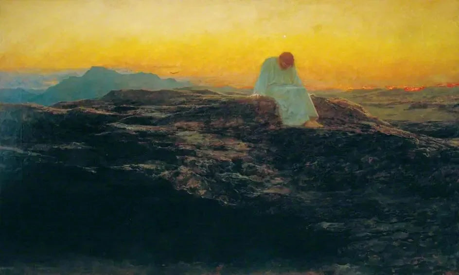 Tentation dans le désert - Briton Rivière image 1 reproduction artisanale de tableau