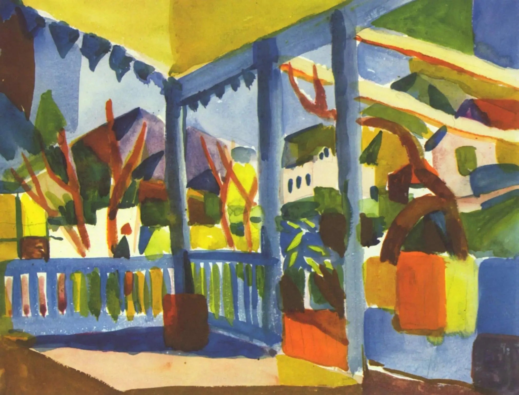 Terrasse de la maison de campagne à Saint-Germain - August Macke image 1 reproduction artisanale de tableau