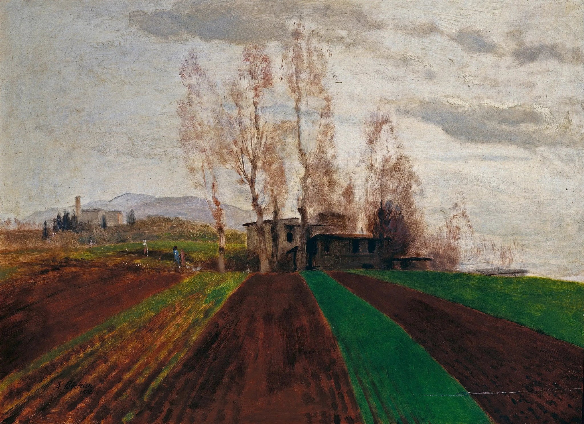 Terres agricoles au début du printemps / - Arnold Böcklin image 1 reproduction de peinture à l’huile