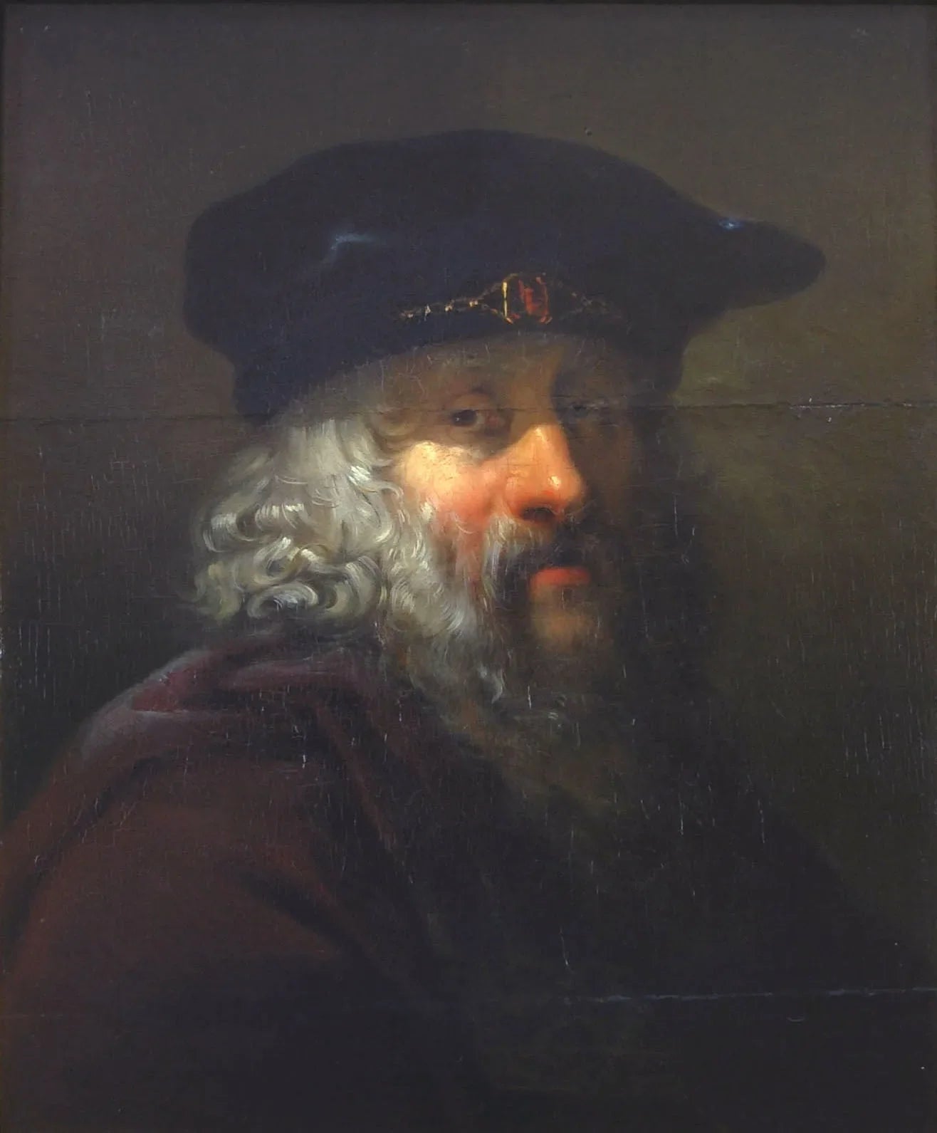 Tête d'un vieil homme avec un béret sur la tête - Ary Scheffer image 1 reproduction d’œuvre d’art à l’huile