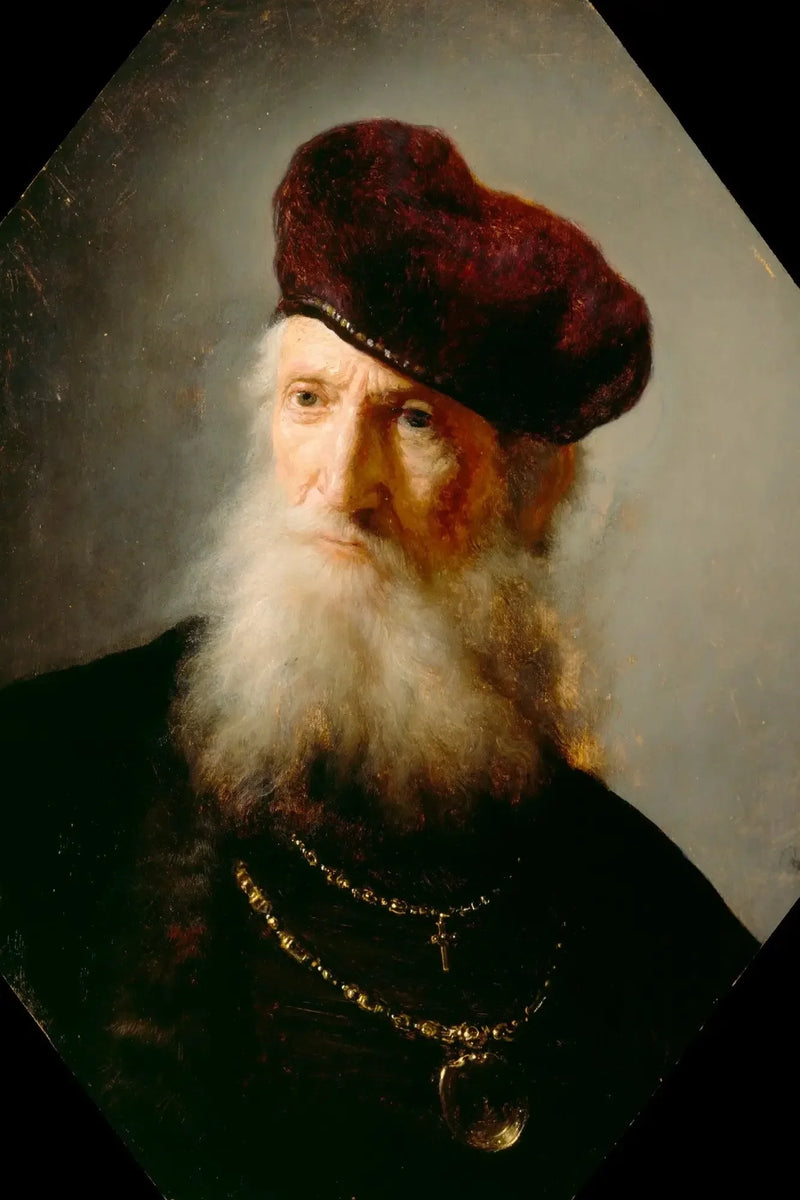 Tête d'un vieil homme barbu portant un haut béret - Rembrandt
