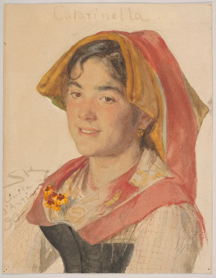 Tête d'une fille de Civita d'Antino en costume régional (Catarinella)" - Peder Severin Krøyer