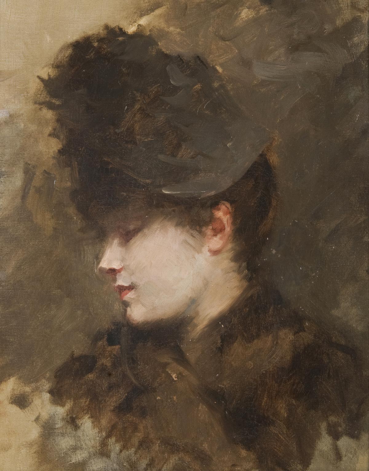 Tête de femme au chapeau, de profil - Giuseppe De Nittis image 1 copie peinte à la main à l’huile