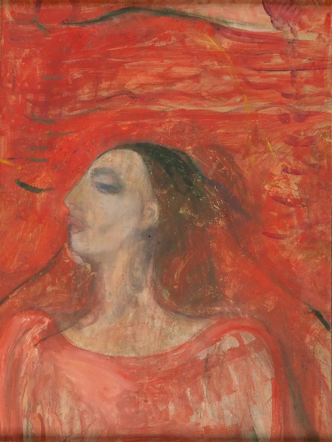 Tête de femme sur fond rouge - Edvard Munch image 1 tableau peint à l’huile sur toile
