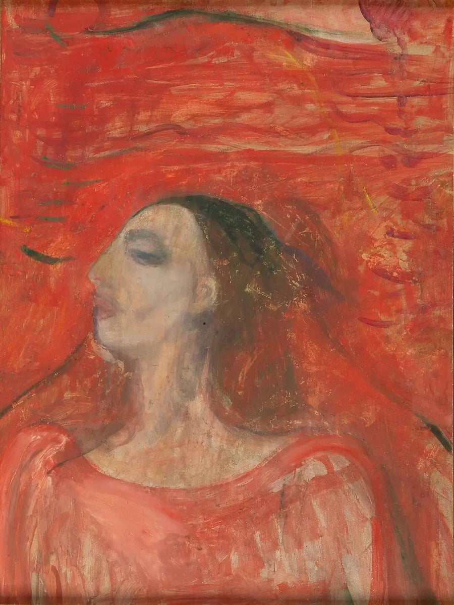 Tête de femme sur fond rouge - Edvard Munch