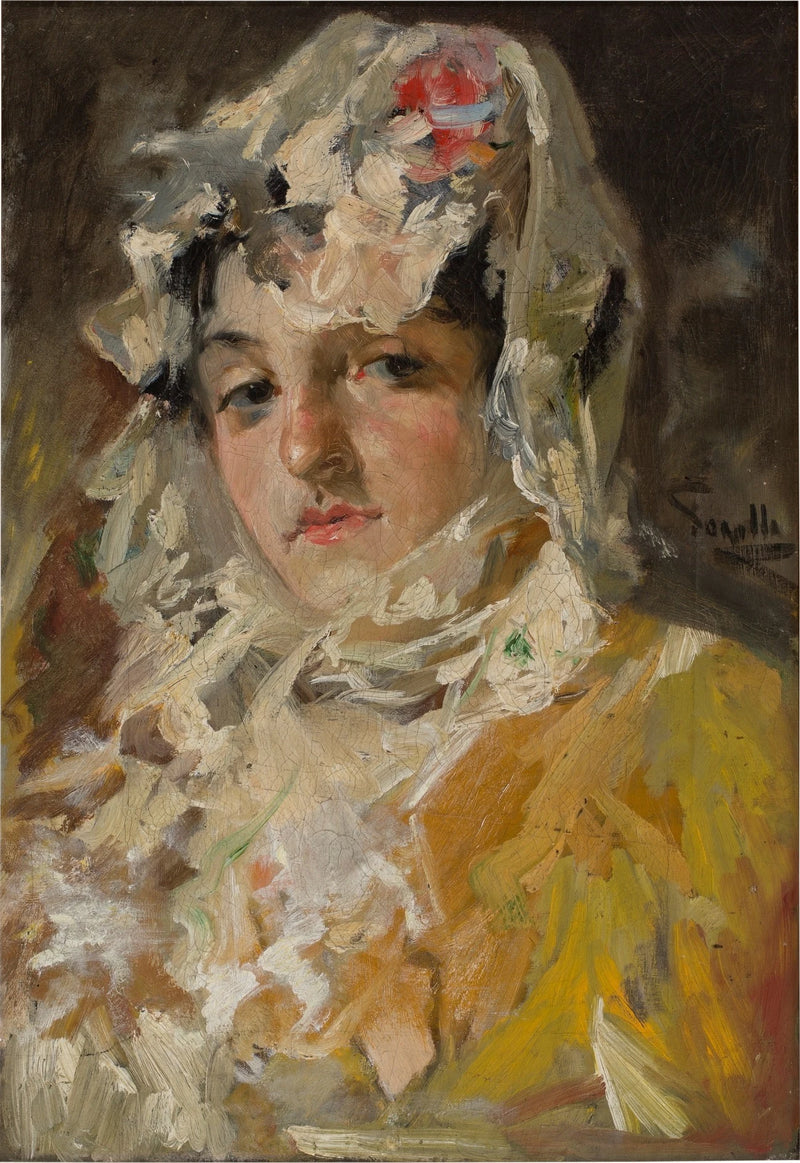 Tête de femme à mantille blanche - Joaquín Sorolla