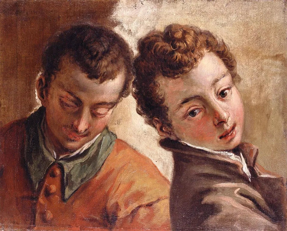 Têtes juxtaposées d'un jeune homme et d'un garçon - Sebastiano Ricci image 1 copie peinte à la main à l’huile