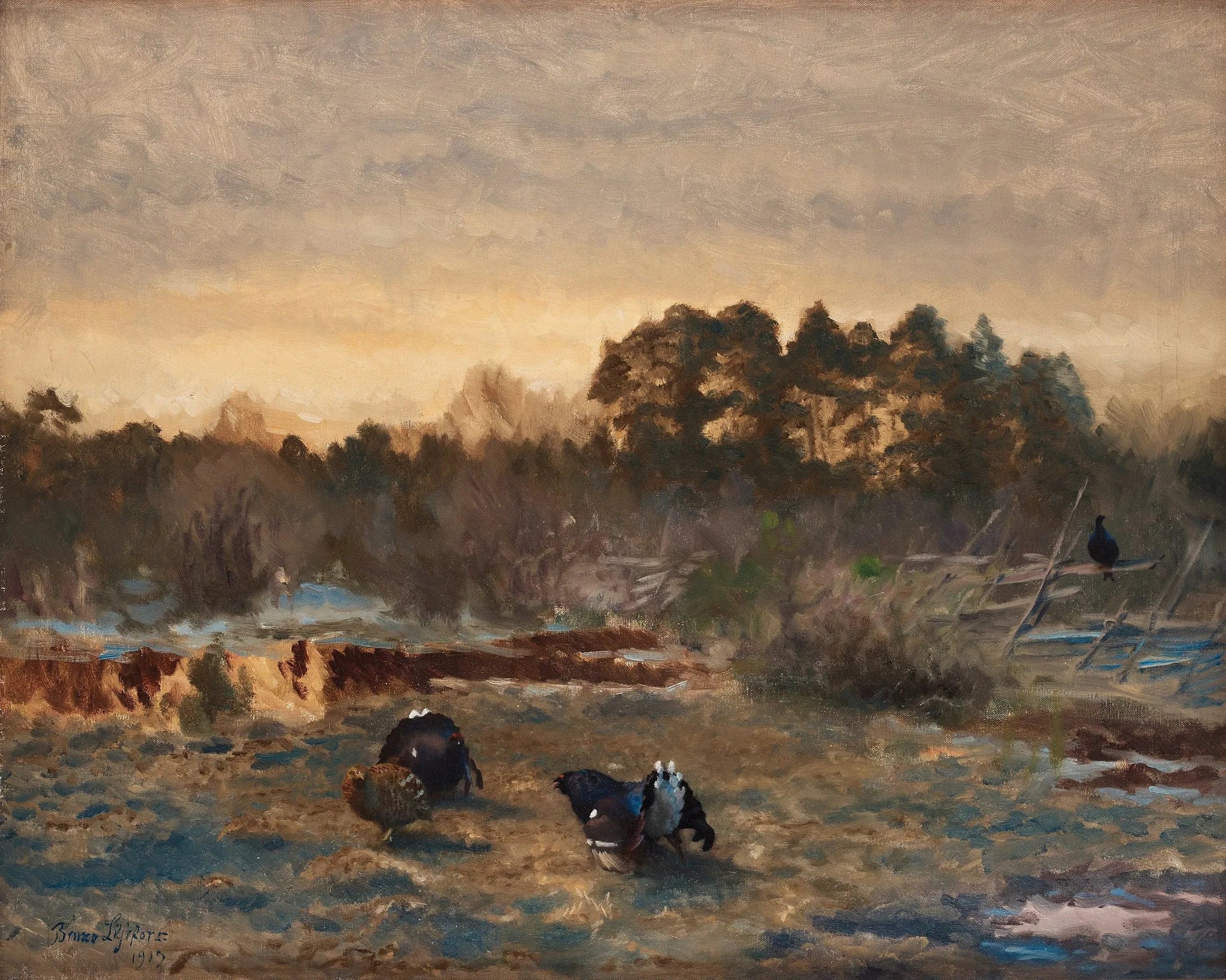 Tétras lyre au crépuscule - Bruno Liljefors image 1 reproduction de peinture à l’huile
