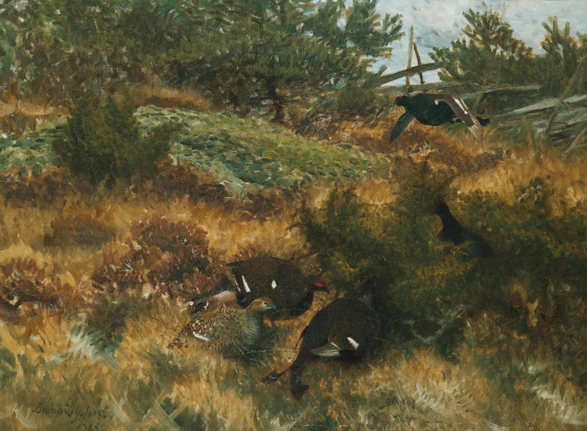 Tétras lyre dans un paysage d'automne - Bruno Liljefors image 1 reproduction artisanale de tableau