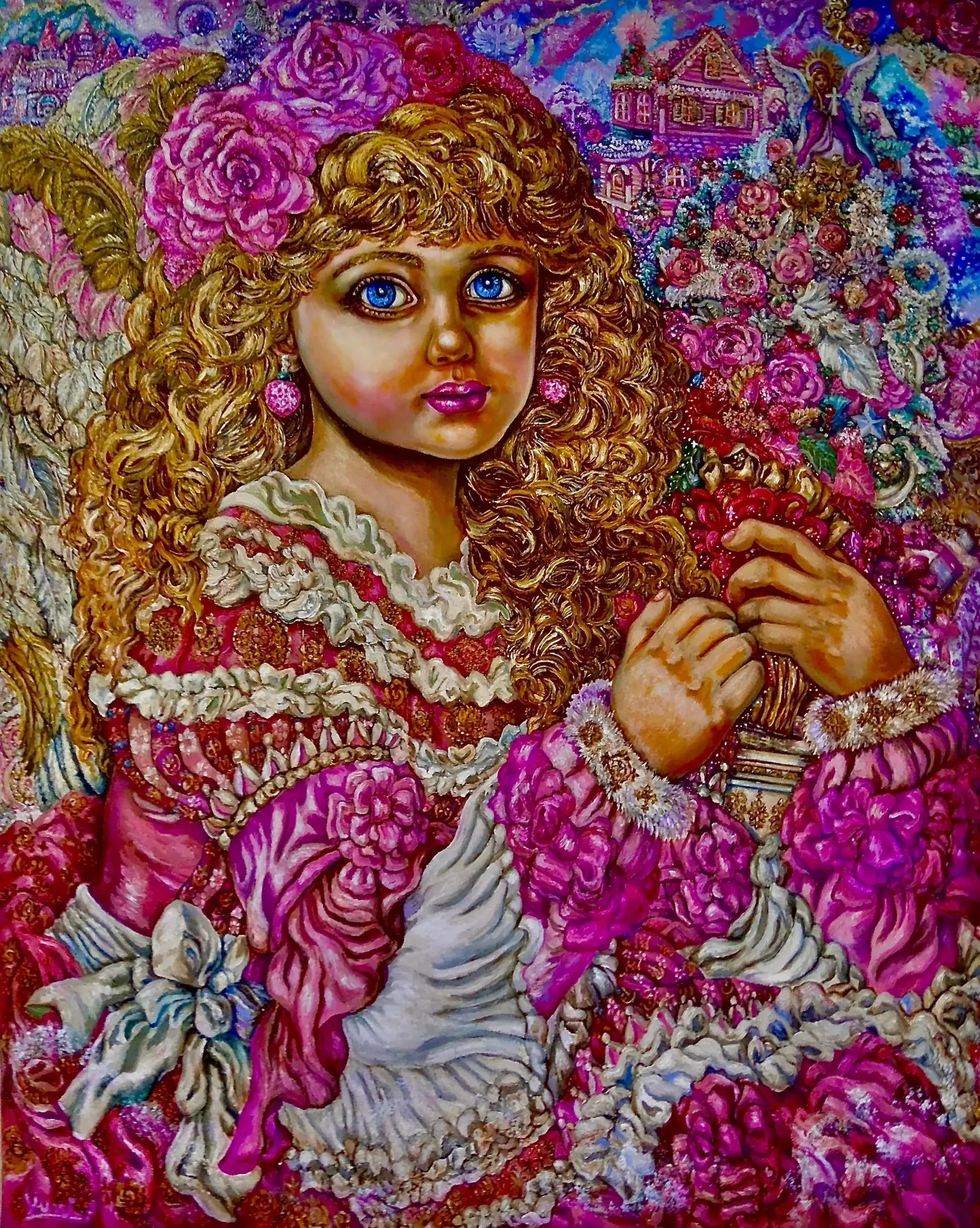 The angel of the Christmas tree - Yumi Sugai image 1 tableau peint à l’huile sur toile