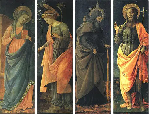 The Annunciation, Saints Anthony Abate, John the Baptist - Fra Filippo Lippi image 1 copie de tableau peinte à la main
