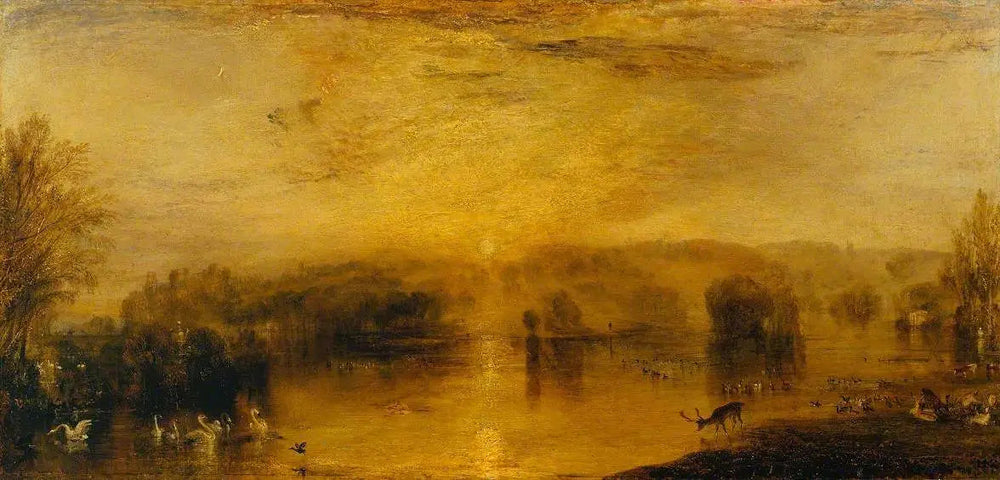 The Lake, Petworth: Sunset, a Stag Drinking - J. M. W. Turner image 1 tableau peint à l’huile sur toile