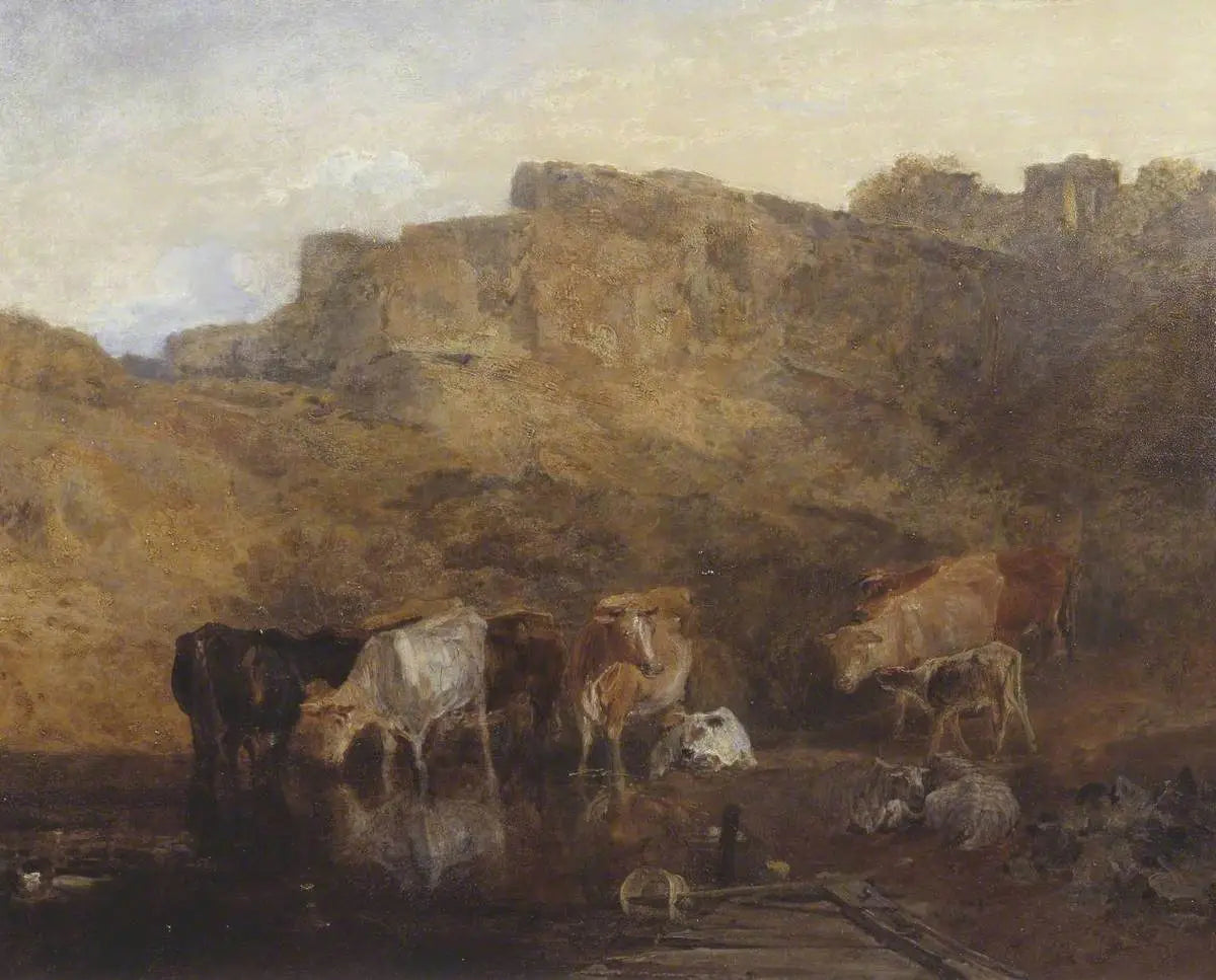 The Quiet Ruin, Cattle in Water; A Sketch, Evening - J. M. W. Turner image 1 copie peinte à la main à l’huile