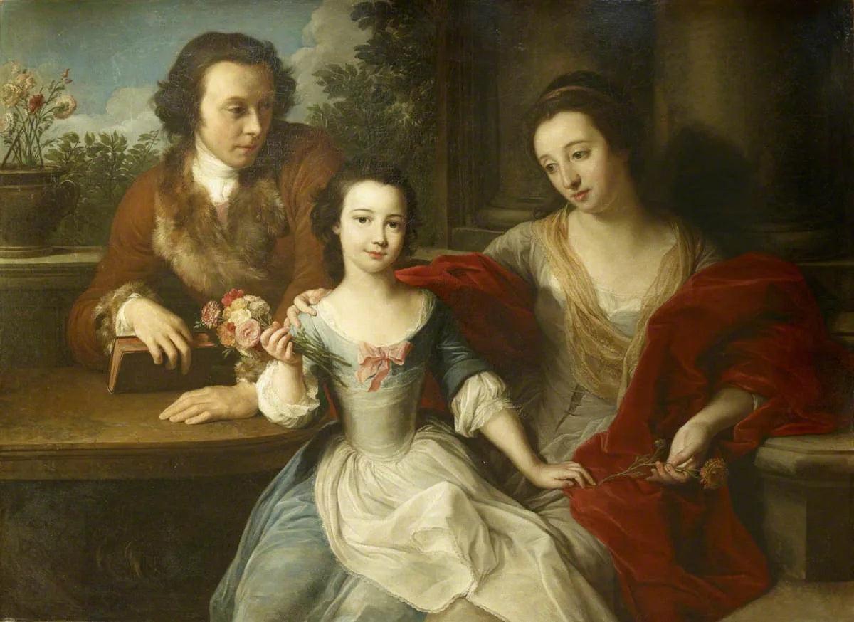 Thomas Barrett-Lennard (1717–1786), futur 17e Lord Dacre, avec son épouse, Anna Maria Pratt (décédée en 1806), et leur fille, Barbara Anne - Pompeo Batoni image 1 reproduction réalisée par Alpha Reproduction