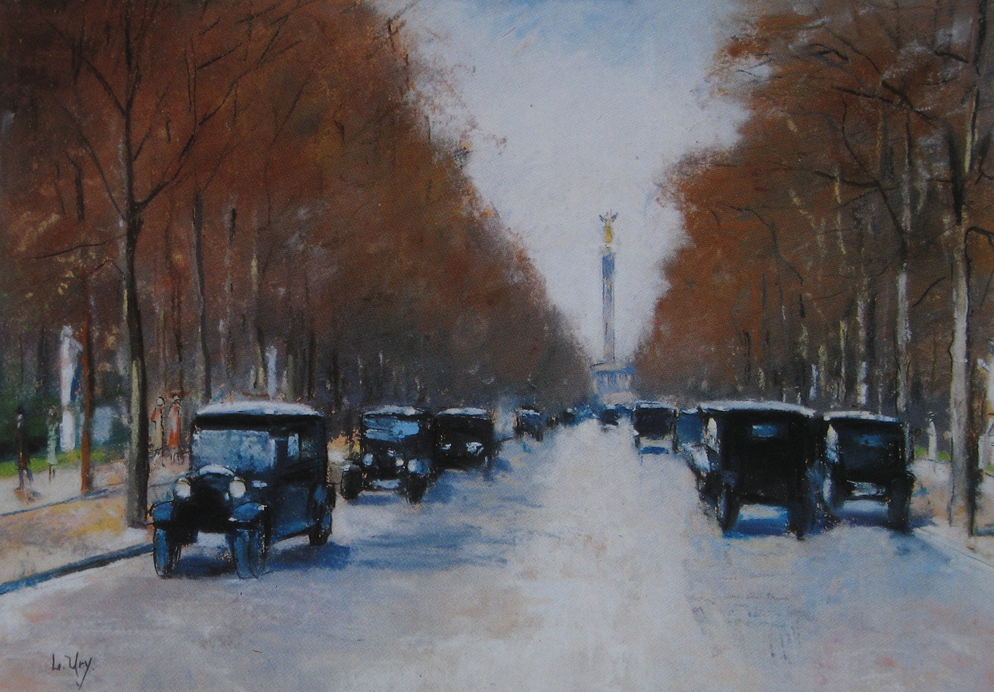Tiergartenallee mit Siegessäule - Lesser Ury image 1 copie de tableau peinte à la main
