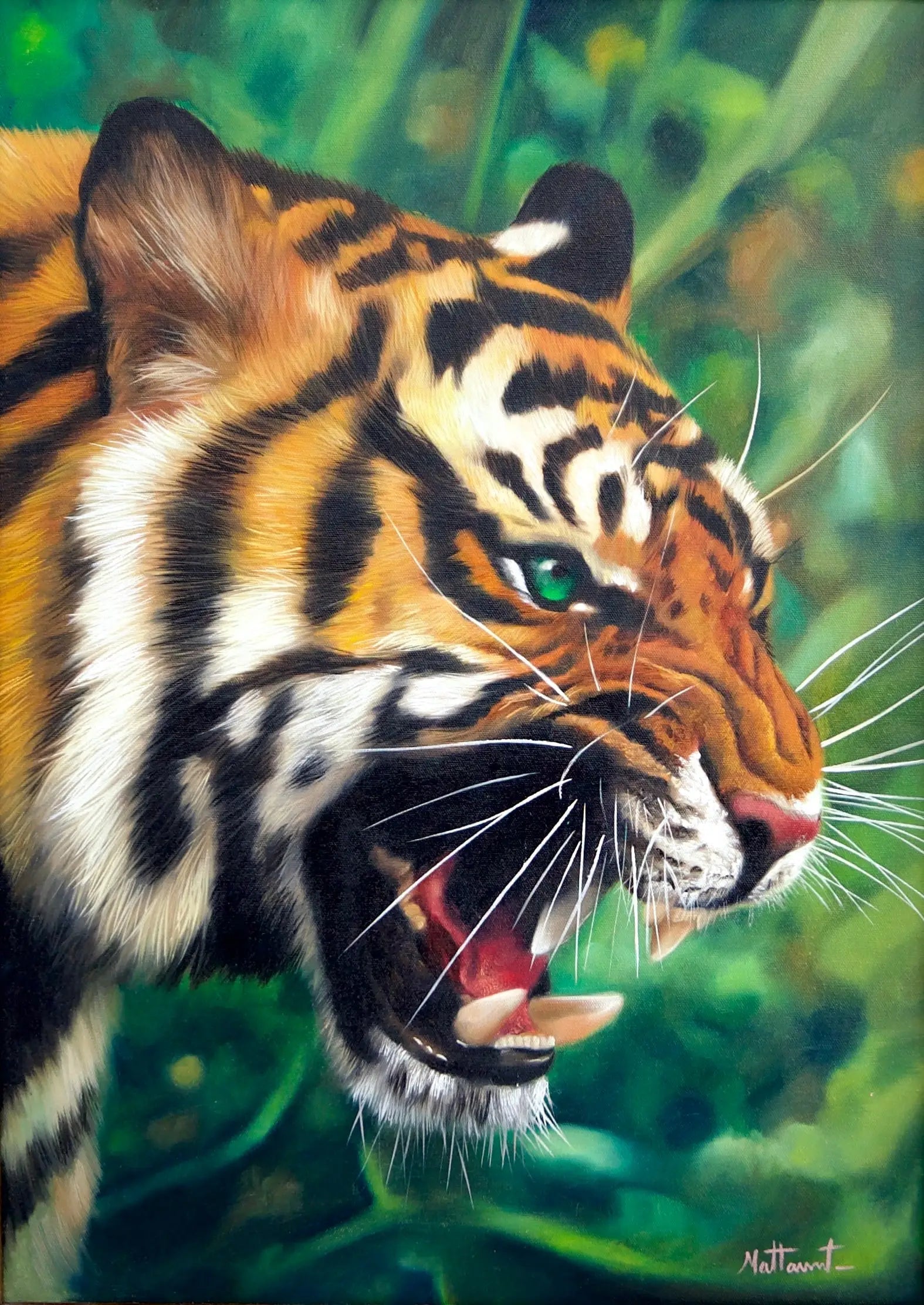 Tigre aux Yeux Verts | 50 x 70 cm image 2 copie de tableau peinte à la main