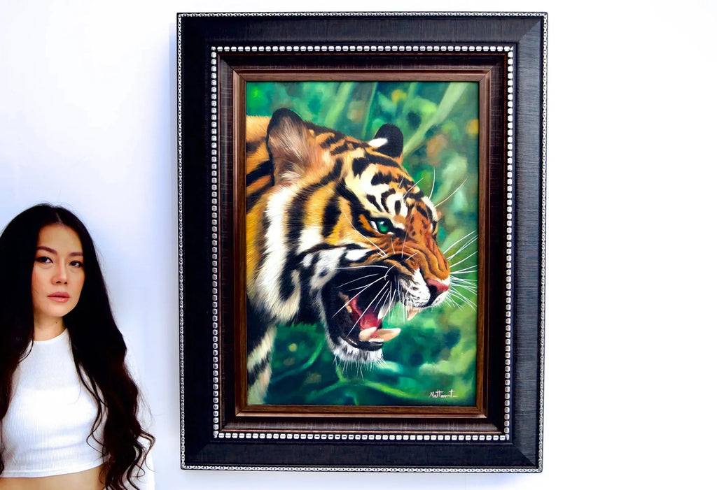 Tigre aux Yeux Verts | 50 x 70 cm image 3 tableau peint à l’huile sur toile