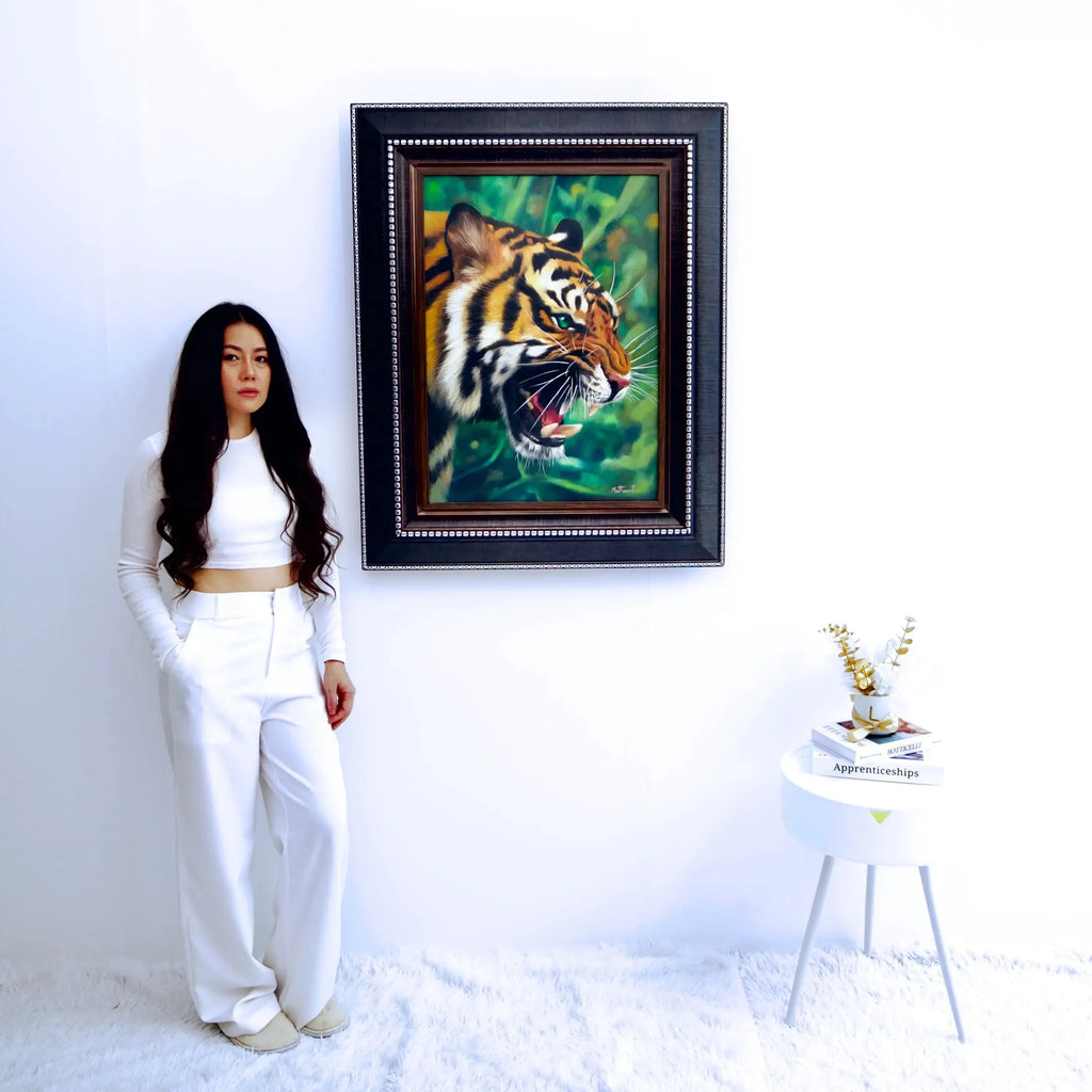 Tigre aux Yeux Verts | 50 x 70 cm image 4 reproduction artisanale de tableau
