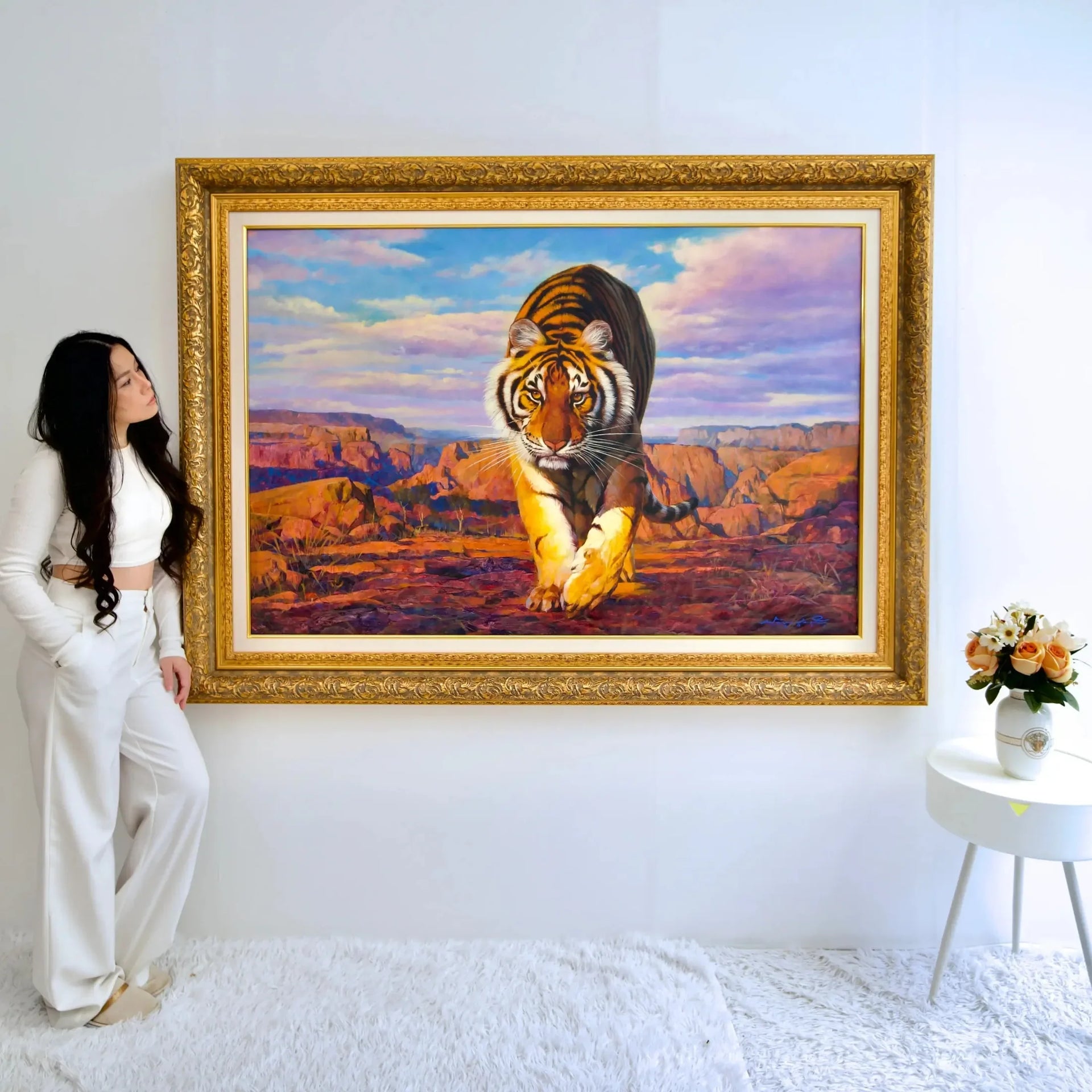 Tigre en chasse | 150 x 100 cm image 3 reproduction de peinture à l’huile