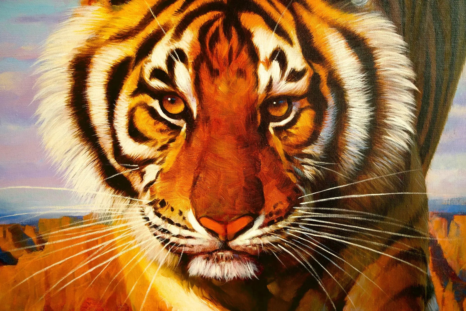 Tigre en chasse | 150 x 100 cm image 4 copie de tableau peinte à la main