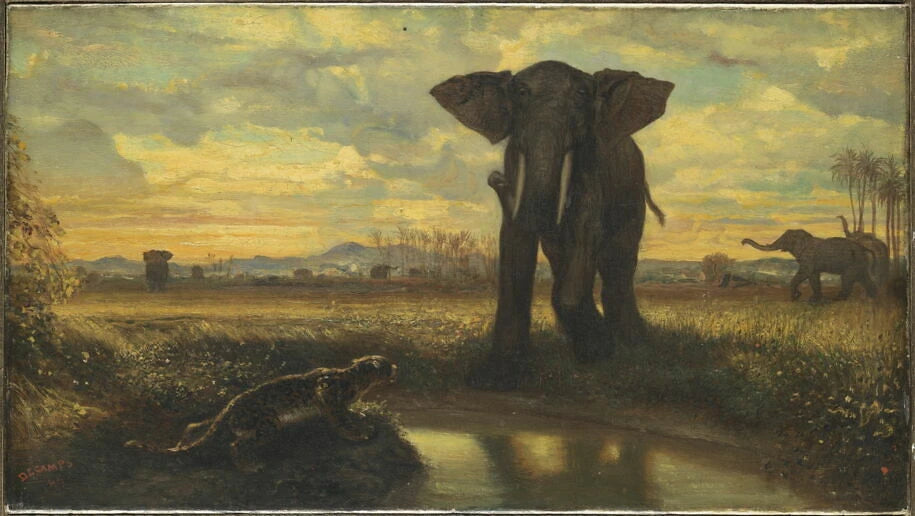 Tigre et éléphant à la source, dit aussi Le désert indien - Alexandre-Gabriel Decamps