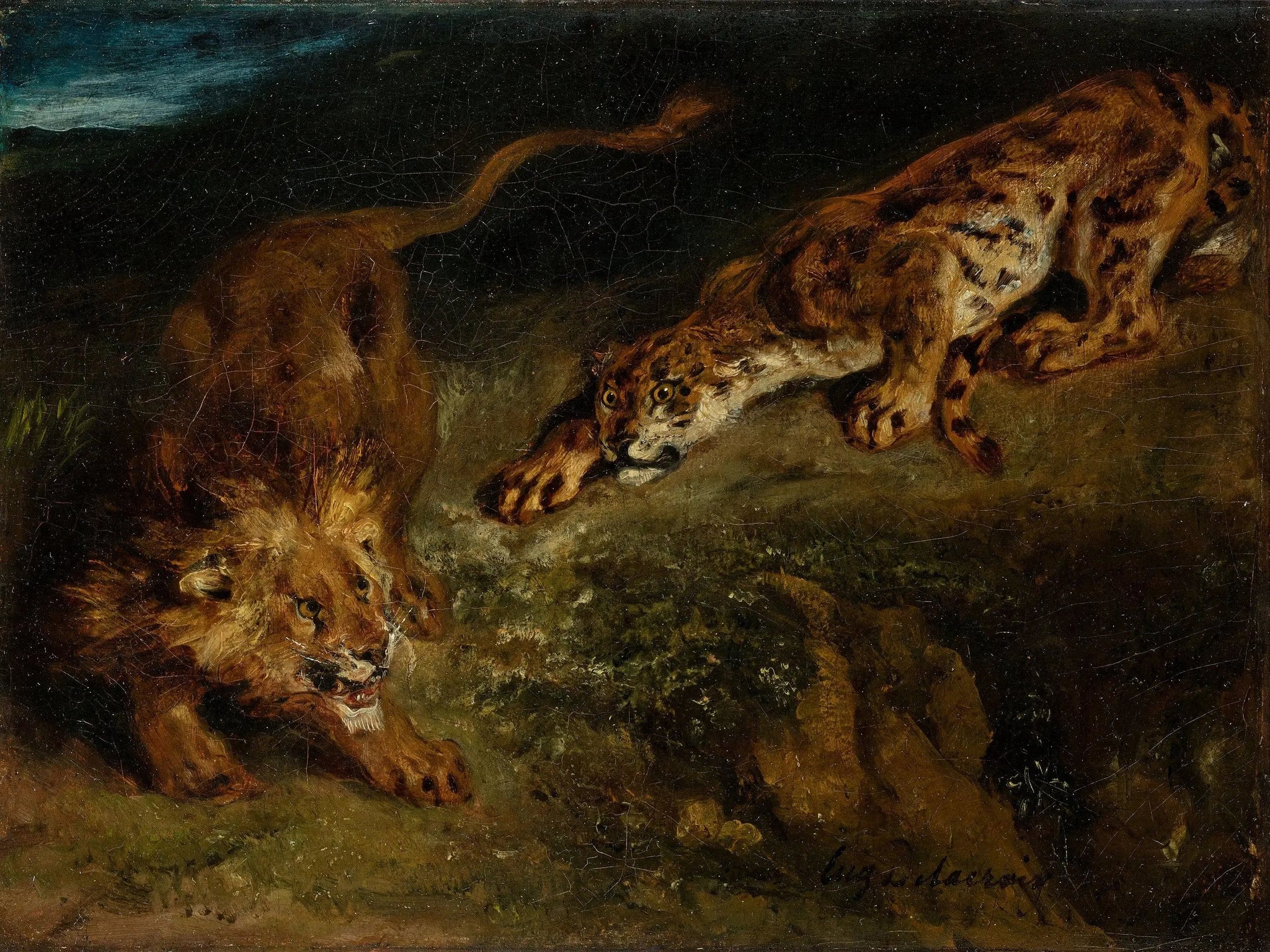 Tigre et Lion - Eugène Delacroix image 1 copie peinte à la main à l’huile