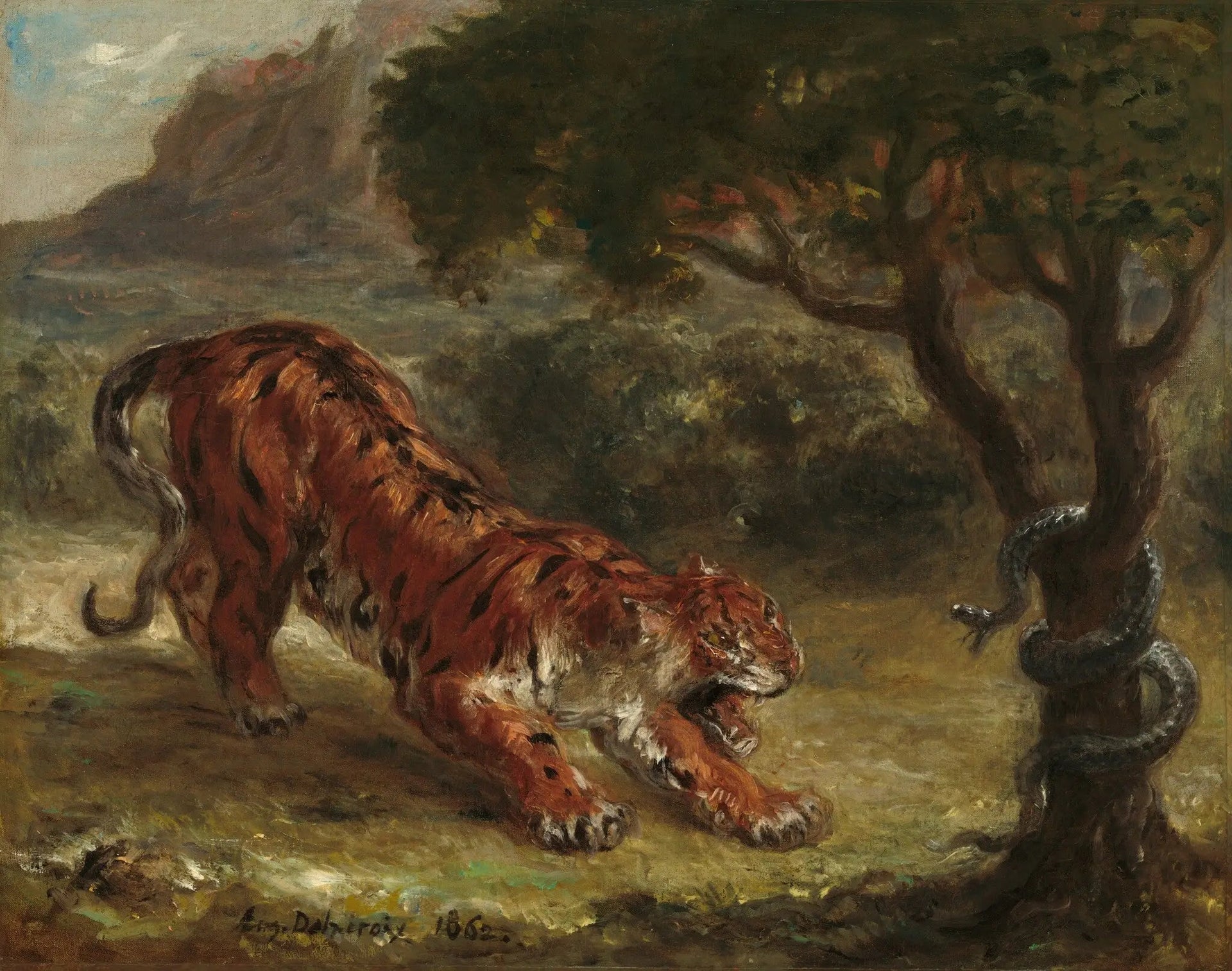 Tigre et serpent - Eugène Delacroix image 1 reproduction de peinture à l’huile