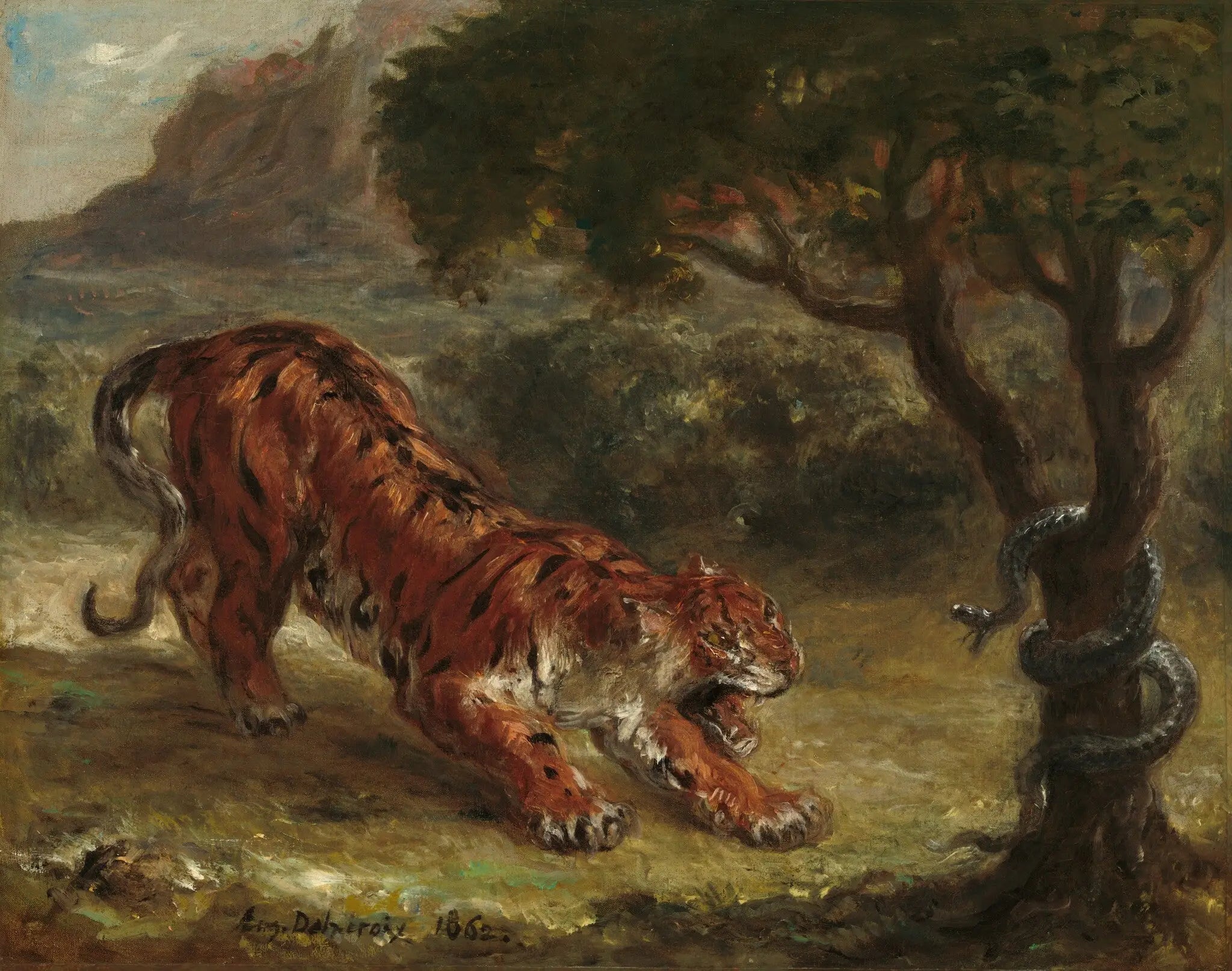 Tigre et serpent - Eugène Delacroix image 1 reproduction de peinture à l’huile