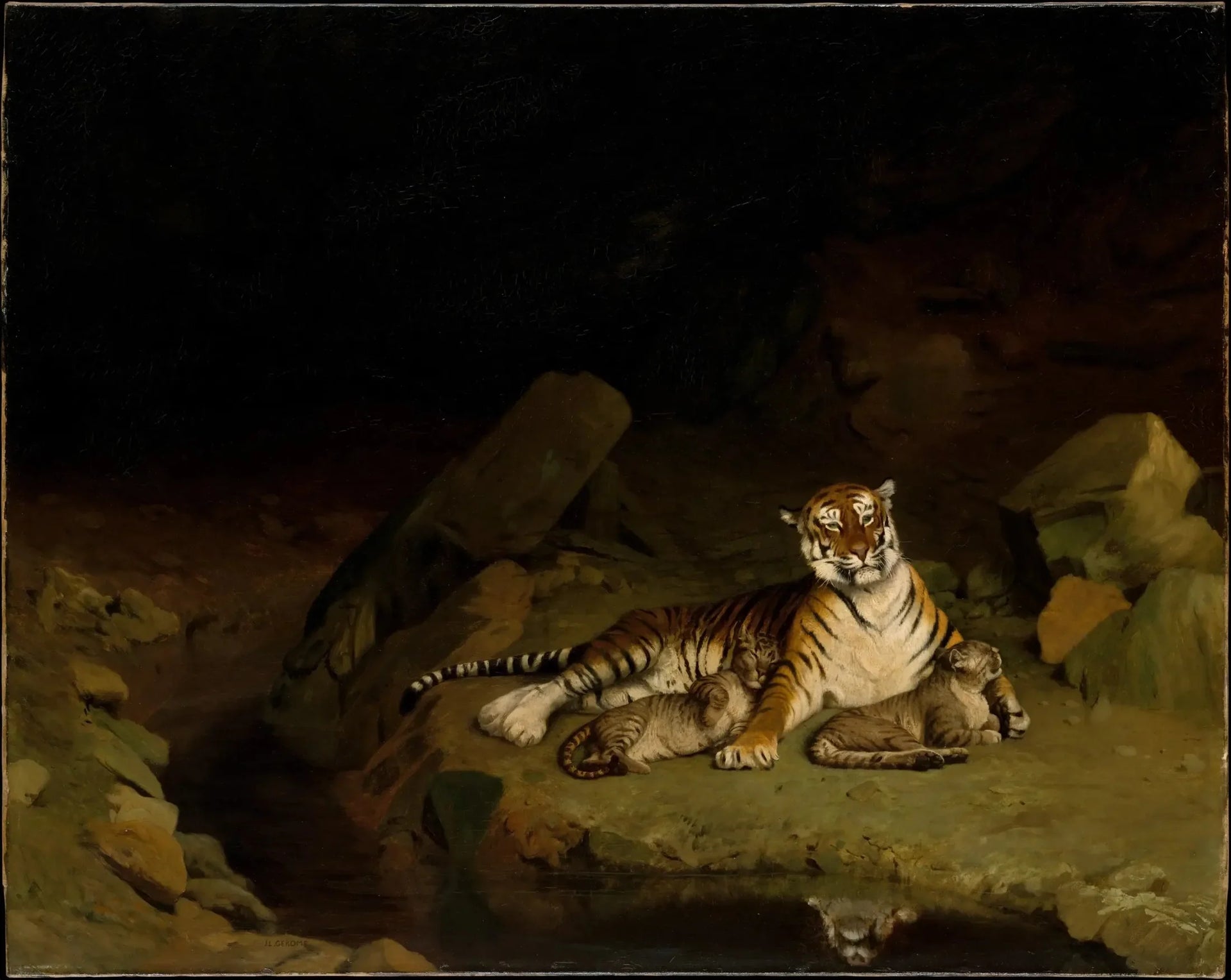 Tigre et ses petits - Jean-Léon Gérôme image 1 copie peinte à la main à l’huile