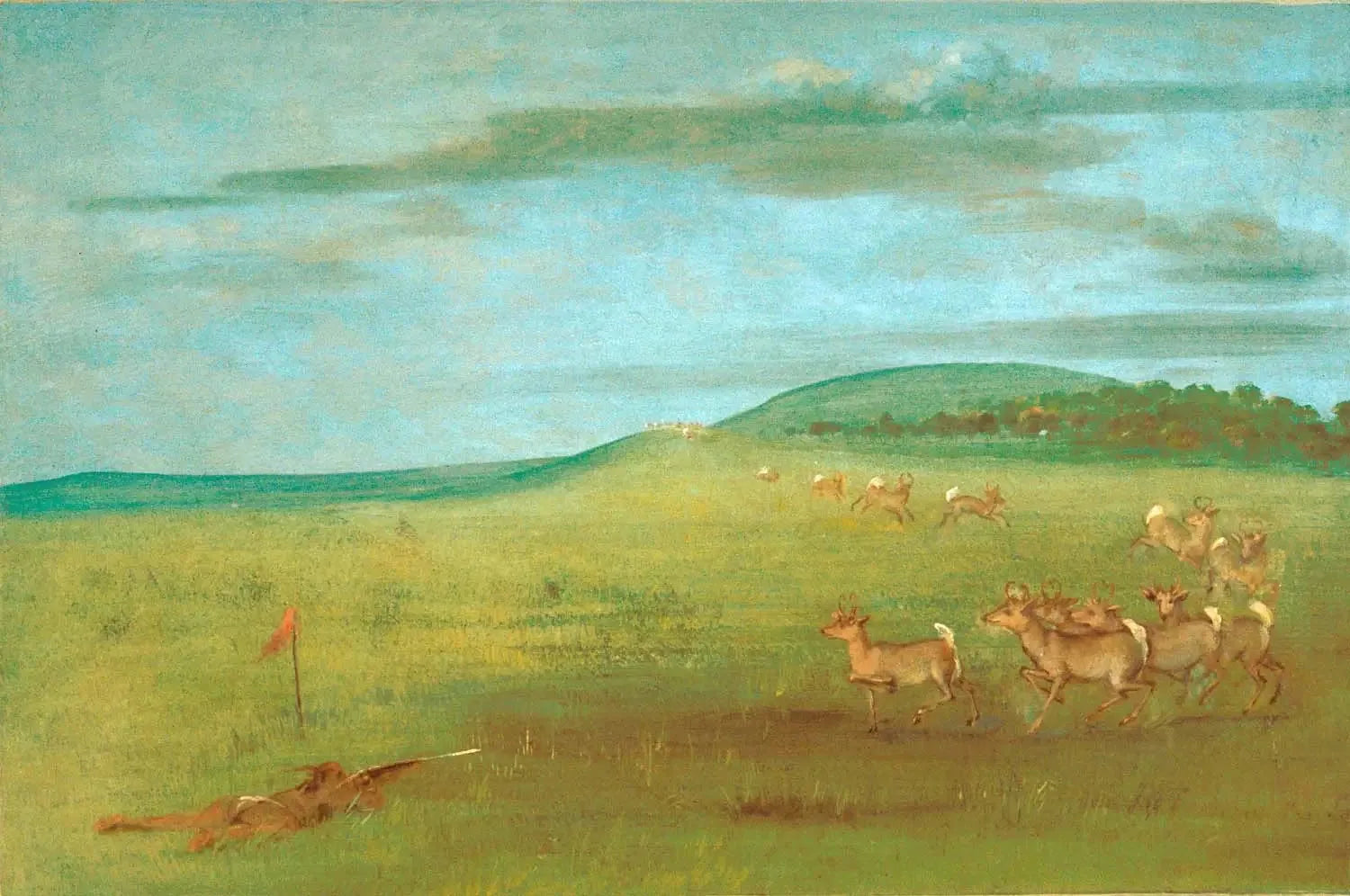 Tir sur une antilope attirée - George Catlin image 1 reproduction artisanale de tableau