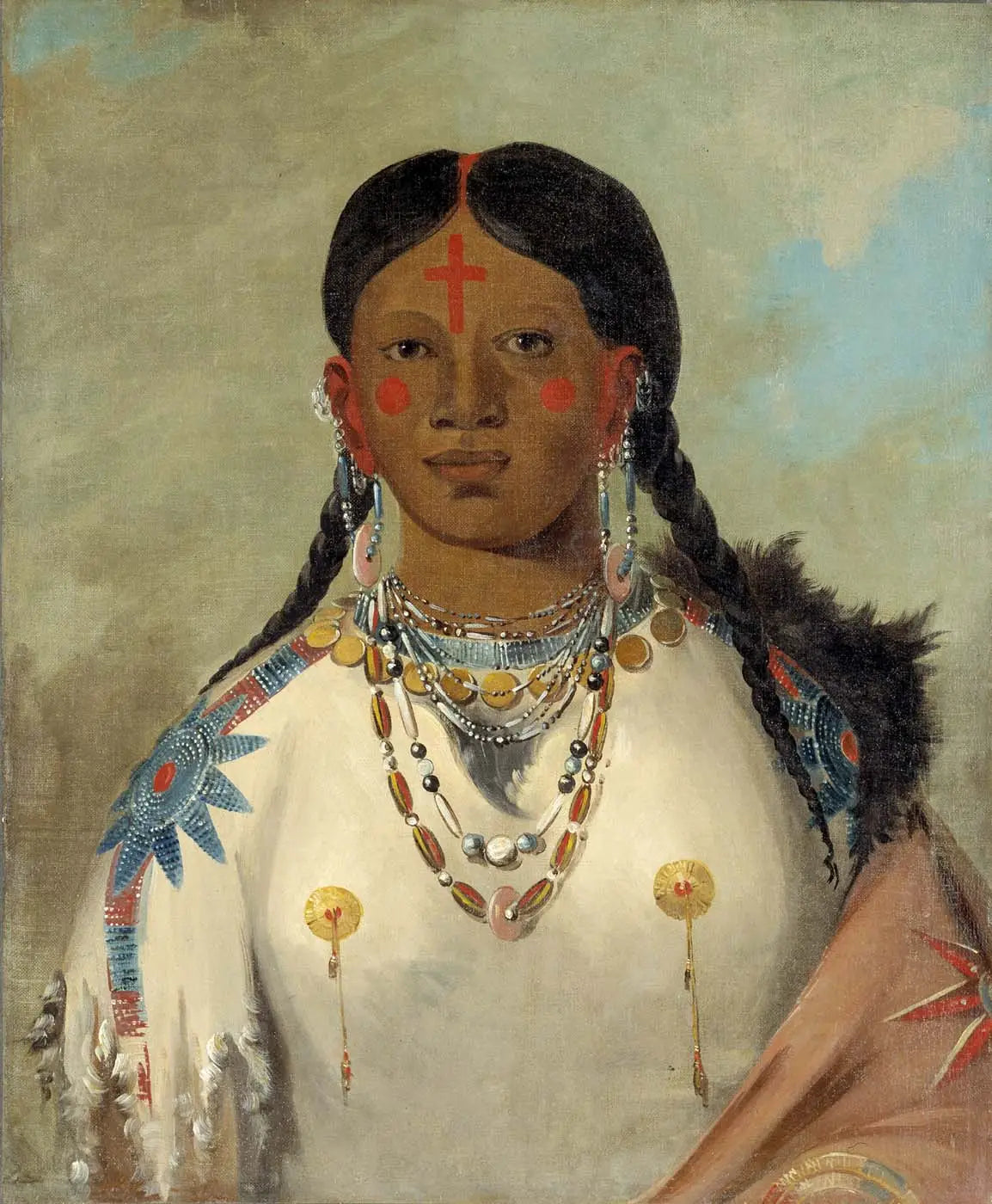 Tís-se-wóo-na-tís, Celle qui se baigne les genoux, épouse du chef - George Catlin image 1 reproduction de peinture à l’huile